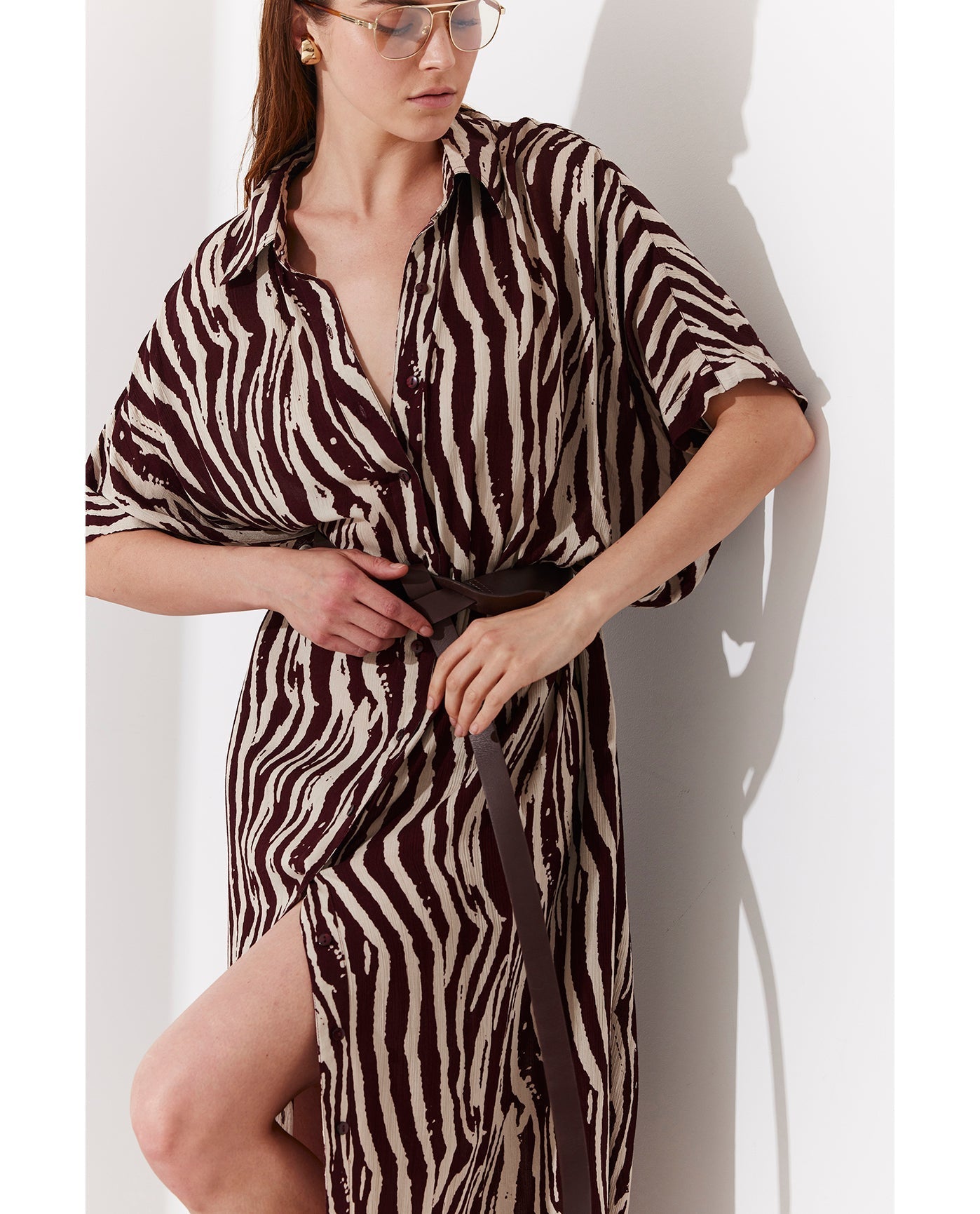Solena Printed Crêpe Oversized Shirt Dress Cover-Up | solena-safari