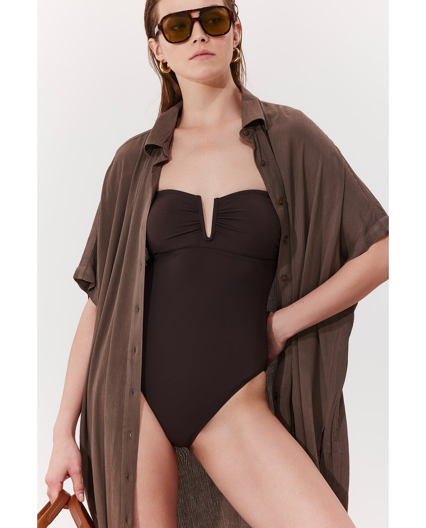 Solena Crêpe Oversized Shirt Dress Cover-Up | Khaki