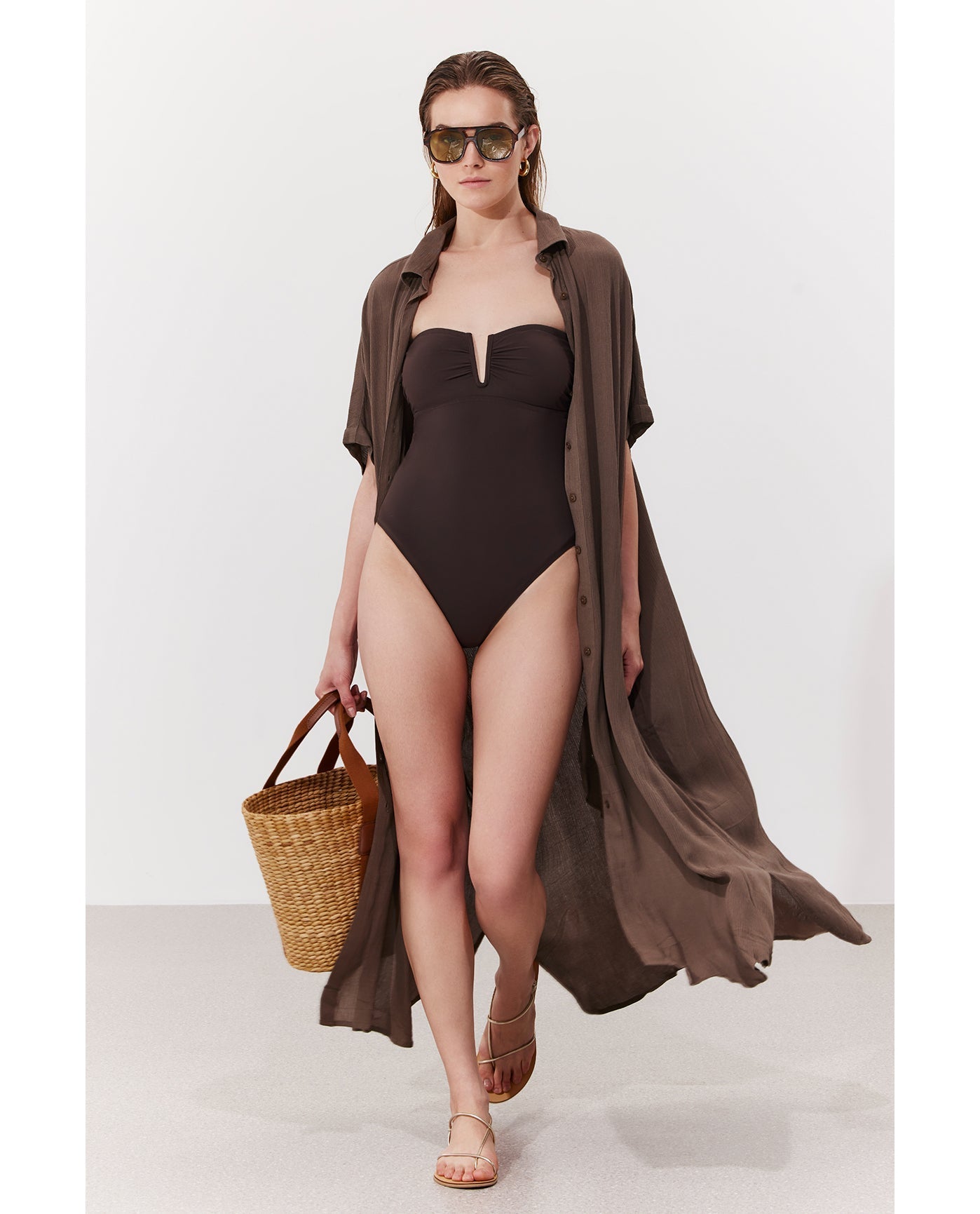 Solena Crêpe Oversized Shirt Dress Cover-Up | Khaki
