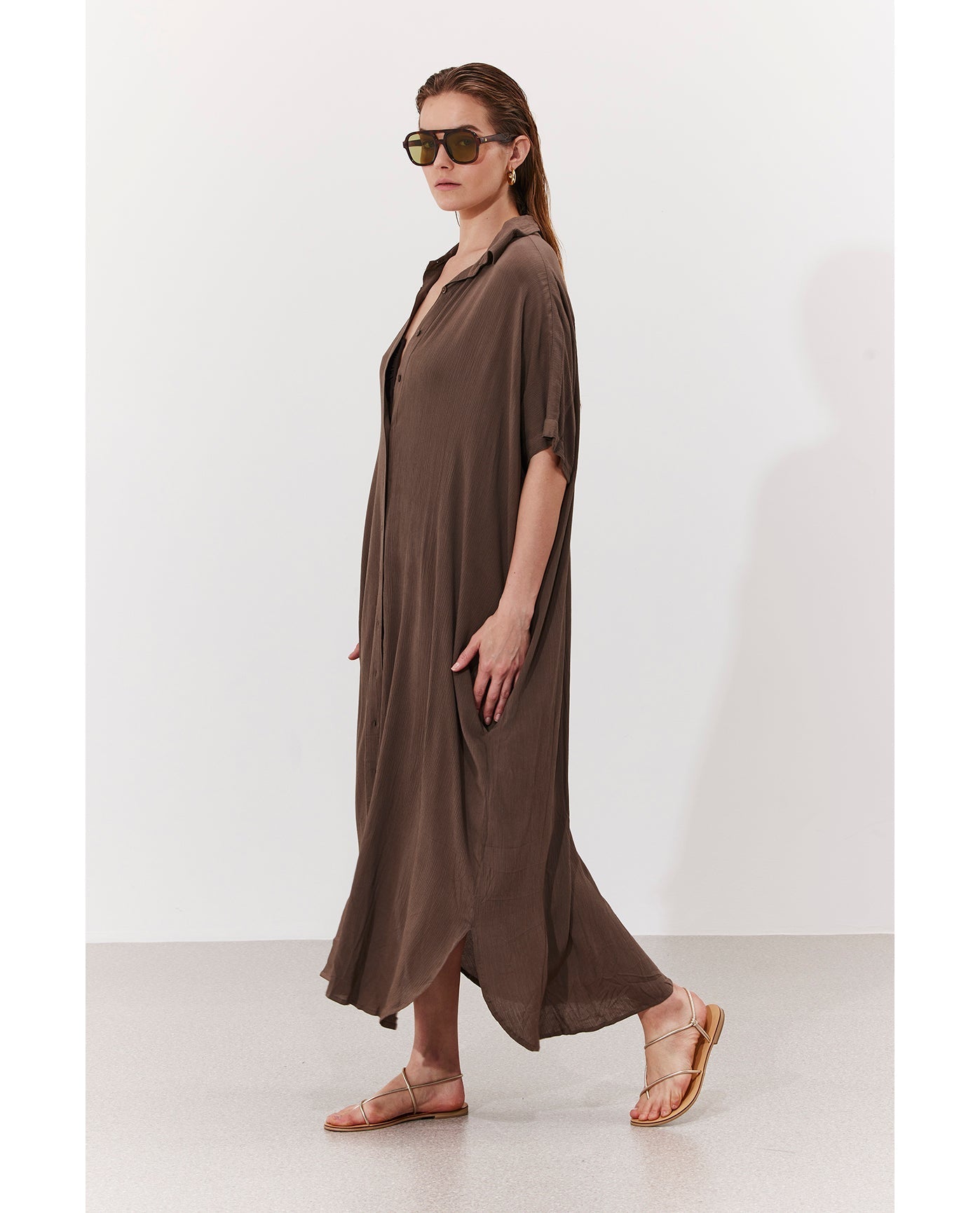 Solena Crêpe Oversized Shirt Dress Cover-Up | Khaki