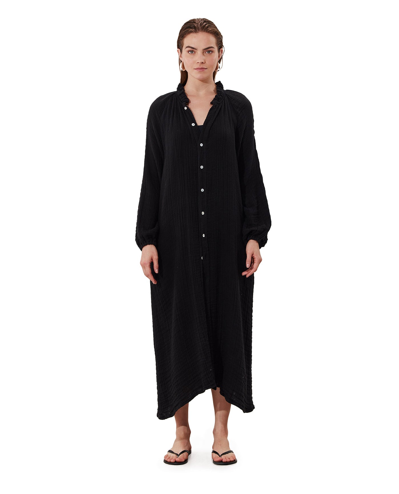 Cloudshore Ruffle Collar Dress Cover-Up | Black