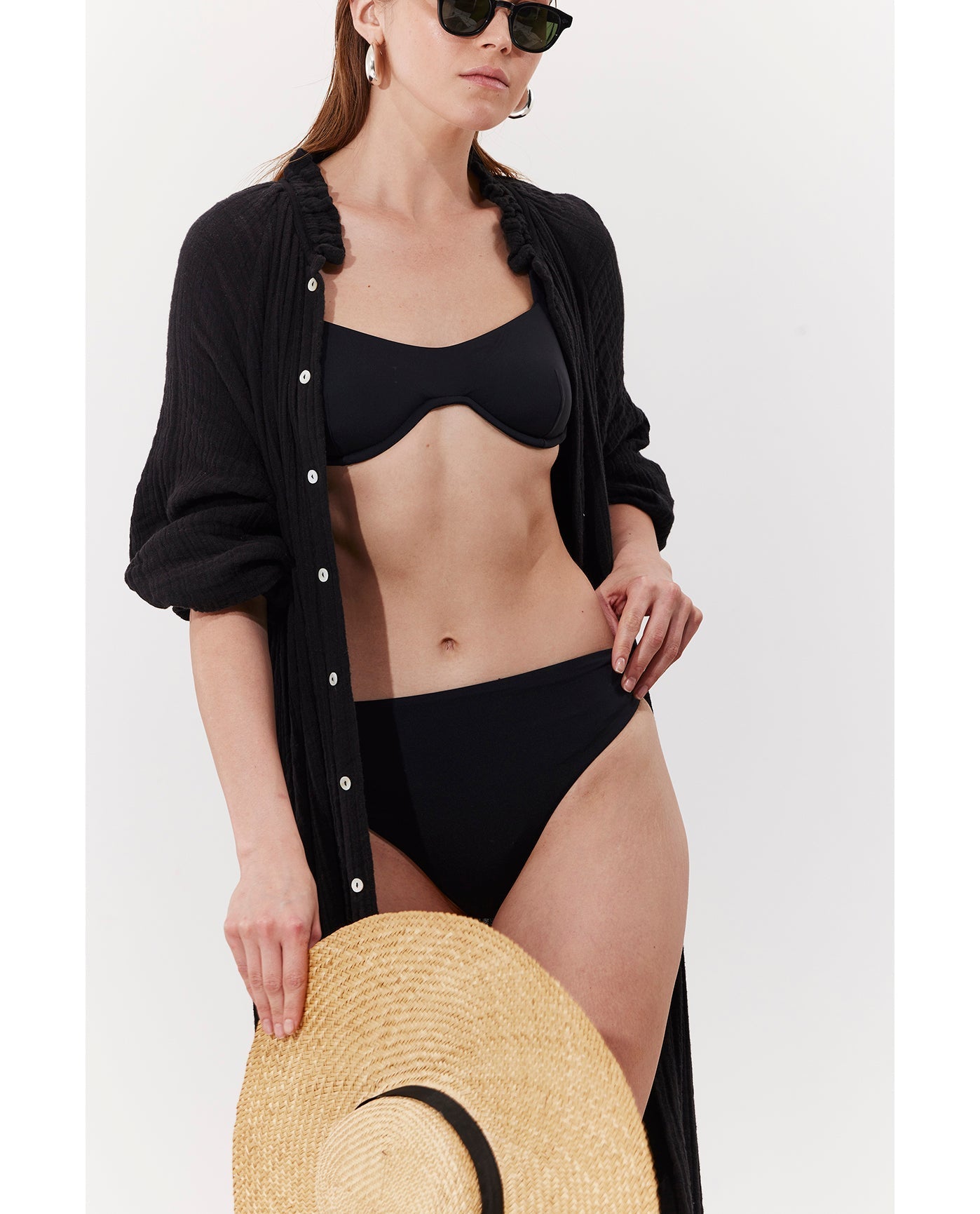 Cloudshore Ruffle Collar Dress Cover-Up | Black