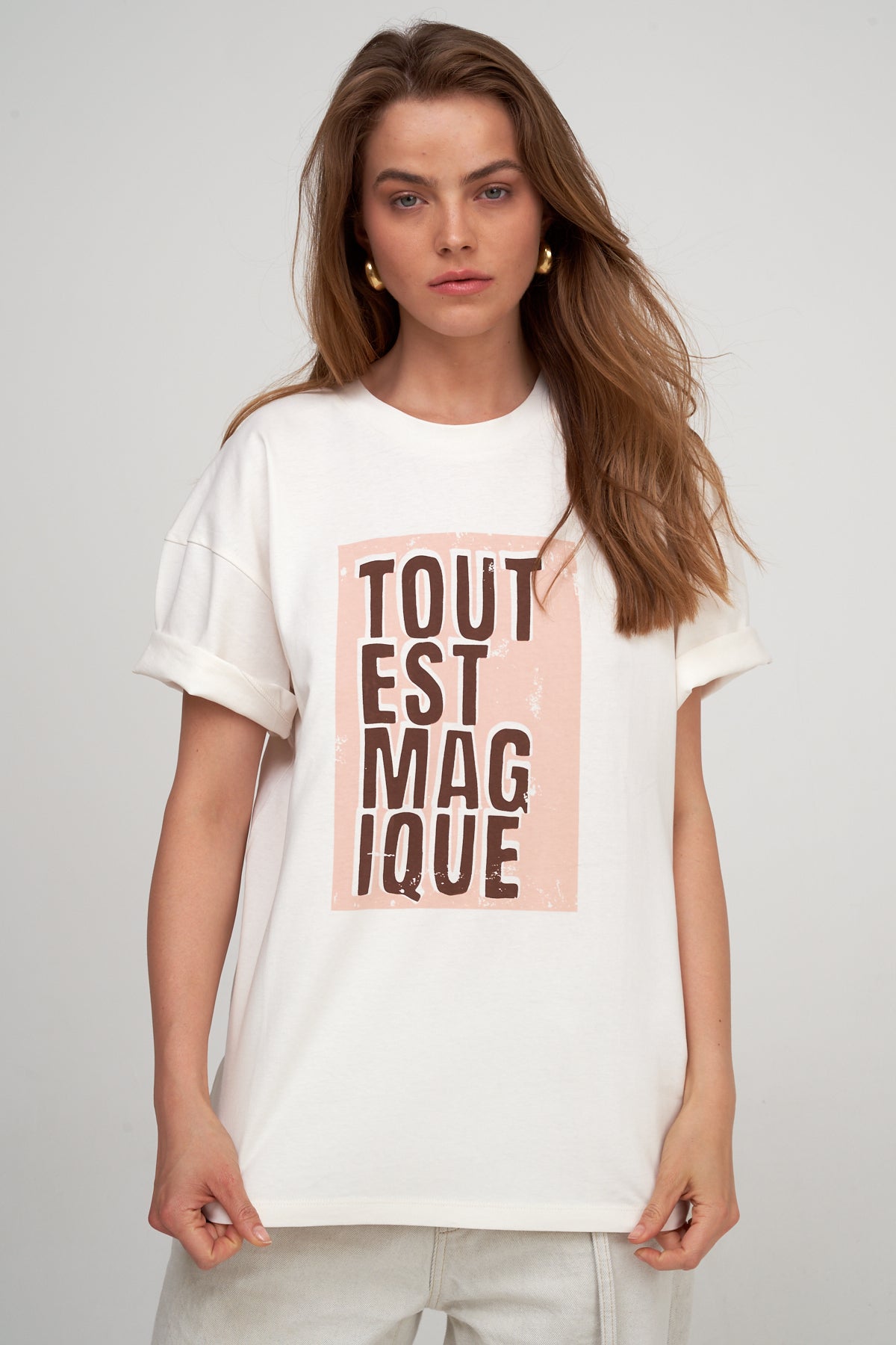 Oversized Short Sleeve Graphic Tee-Brwn/pink