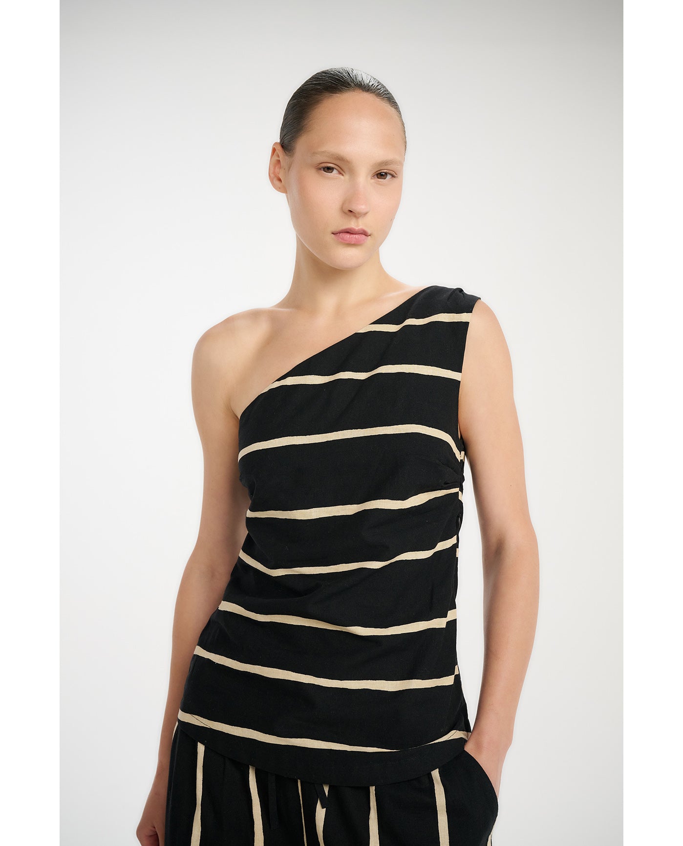 Resort Ray One Shoulder Tank Top Cover-Up-Black-Sand