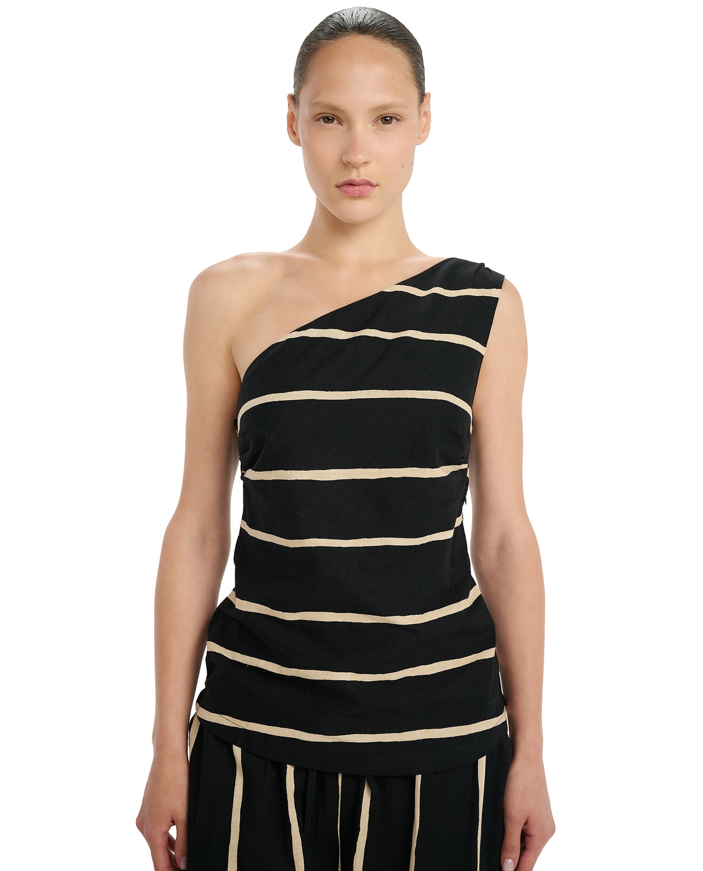 Resort Ray One Shoulder Tank Top Cover-Up-Black-Sand