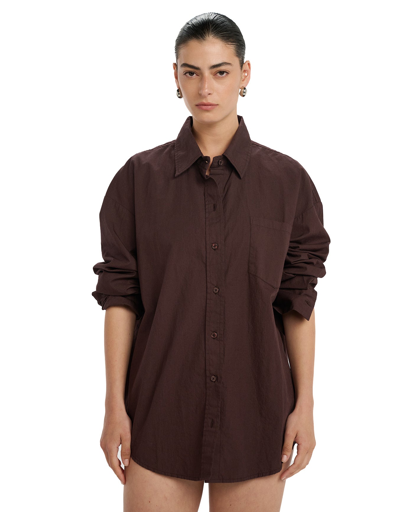 Resort Frank Button Down Shirt Cover-Up-Brown