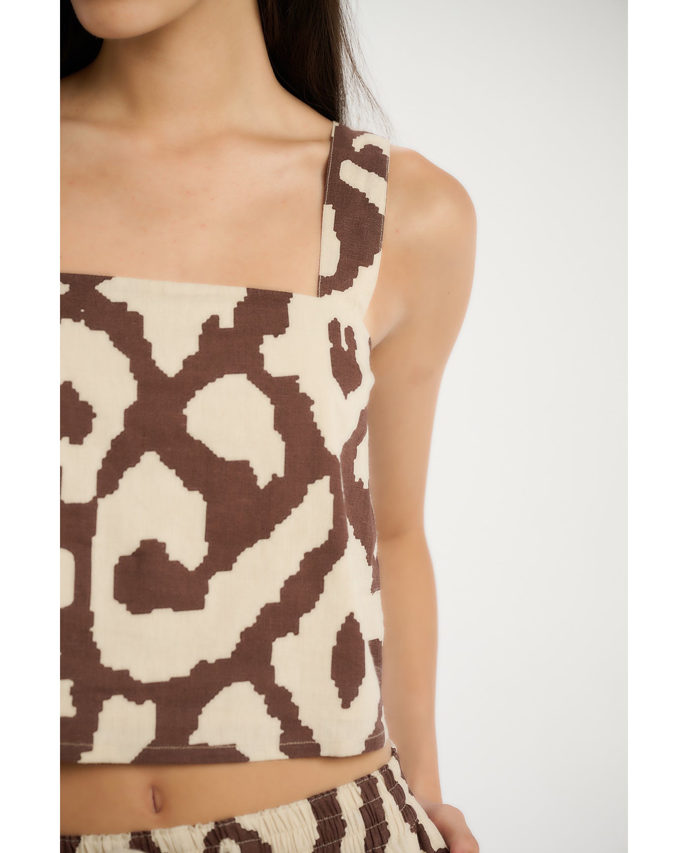 Resort Geo Drift Square Neck Crop Top Cover-Up-Cream-Brown