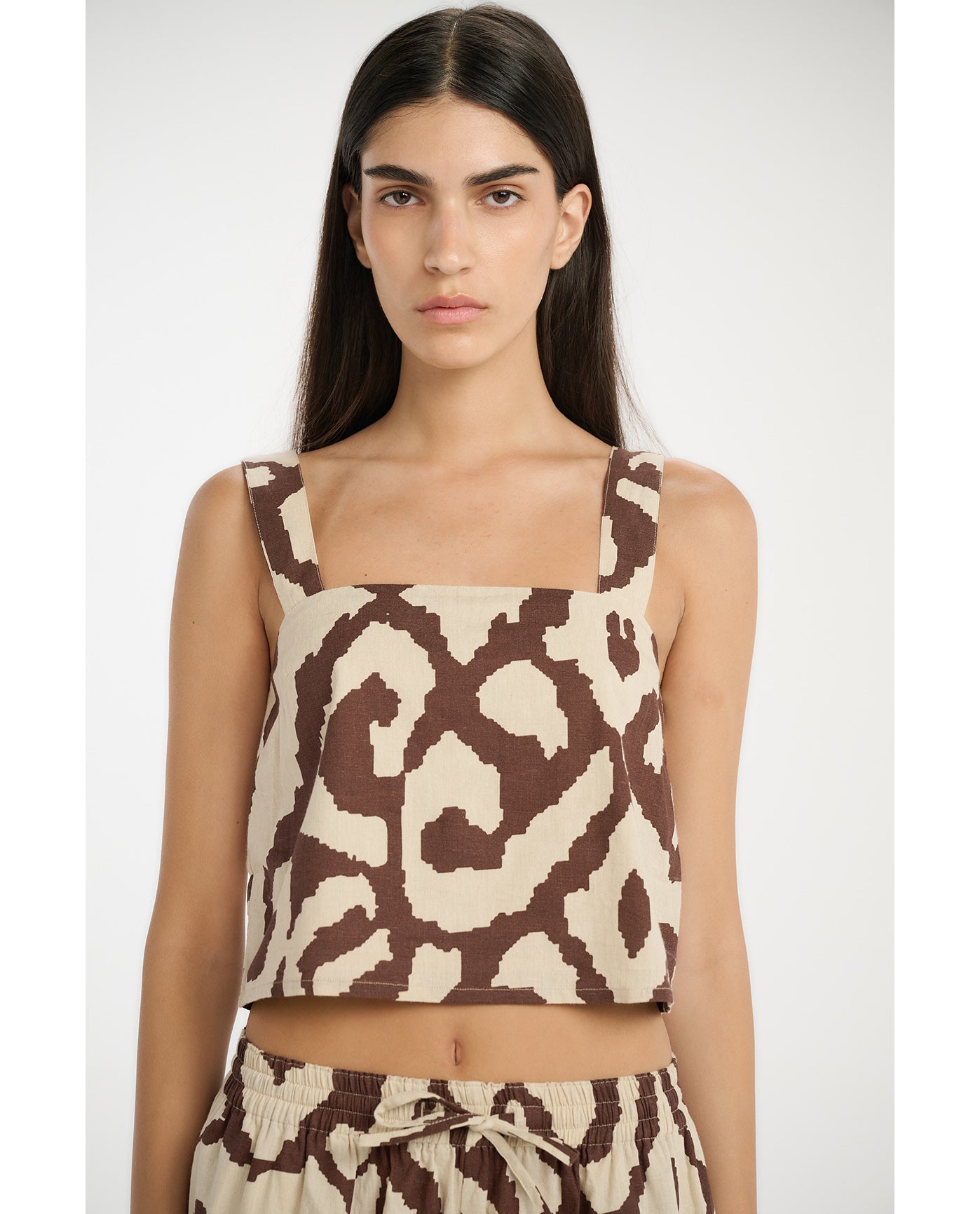 Resort Geo Drift Square Neck Crop Top Cover-Up-Cream-Brown