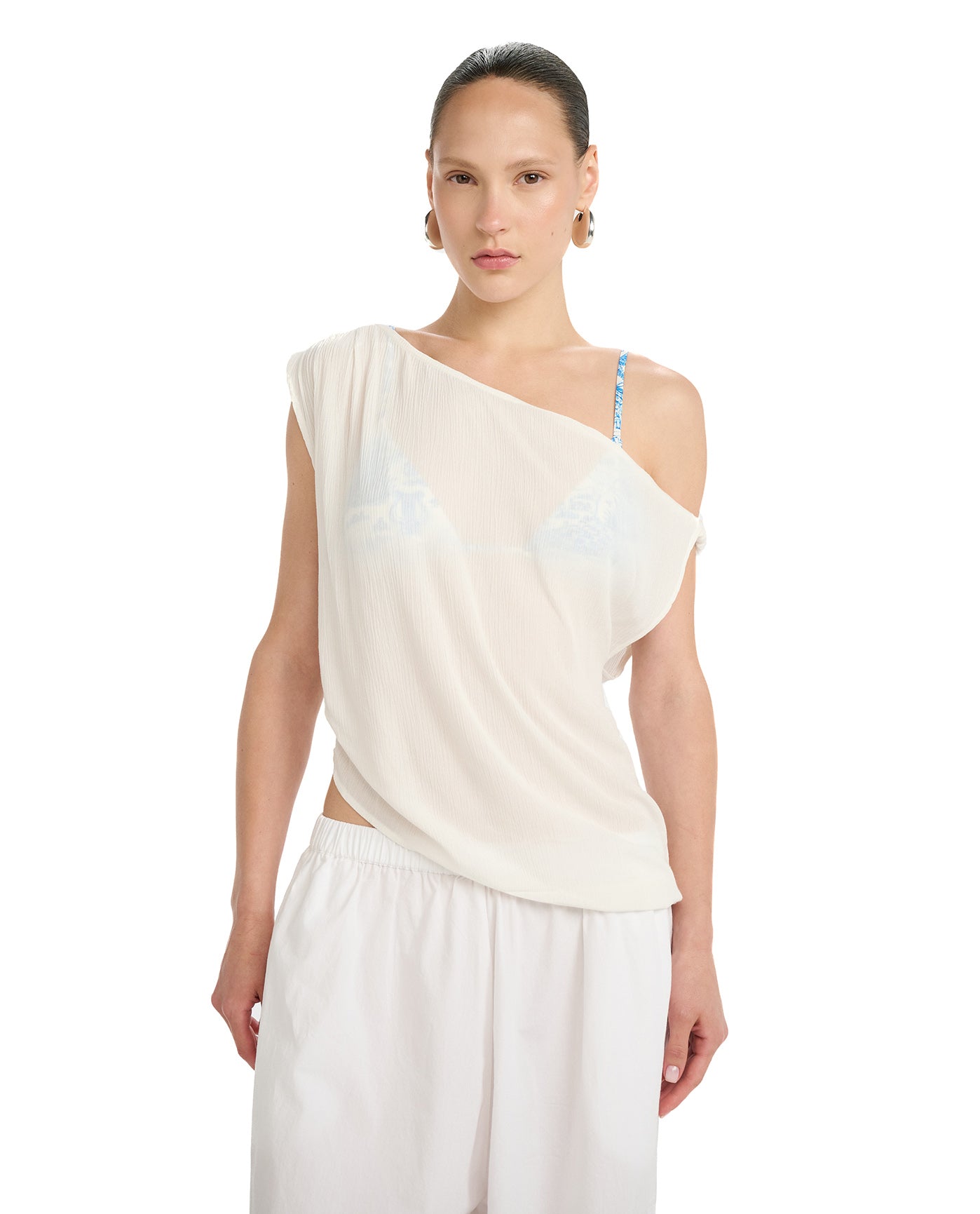 Resort One Shoulder Twist Top Cover-Up-White