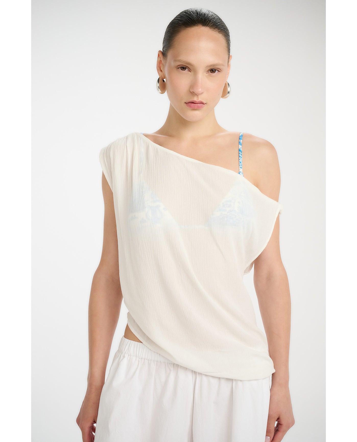 Resort One Shoulder Twist Top Cover-Up-White