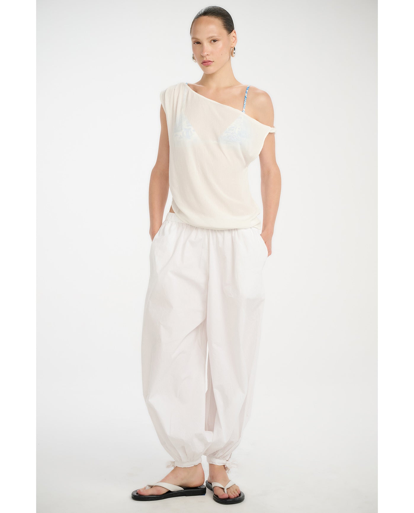 Resort One Shoulder Twist Top Cover-Up-White