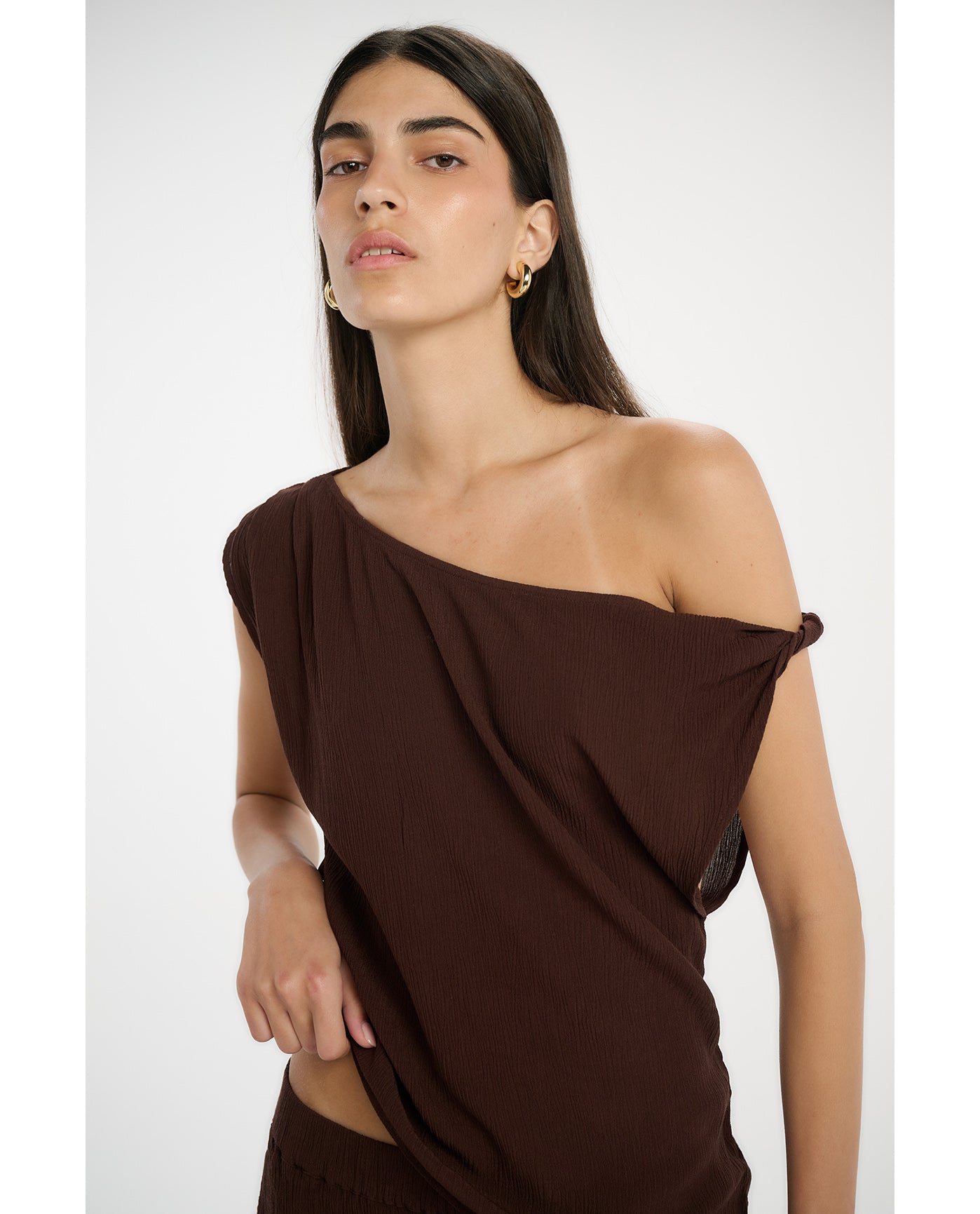 Resort One Shoulder Twist Top Cover-Up-Brown