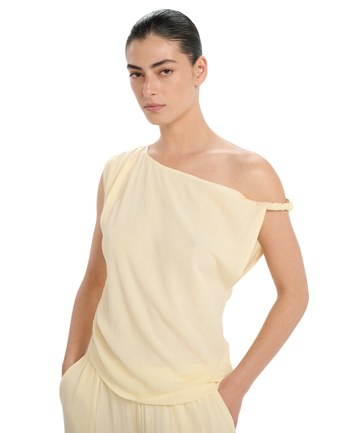 Resort One Shoulder Twist Top Cover-Up-Light-Yellow