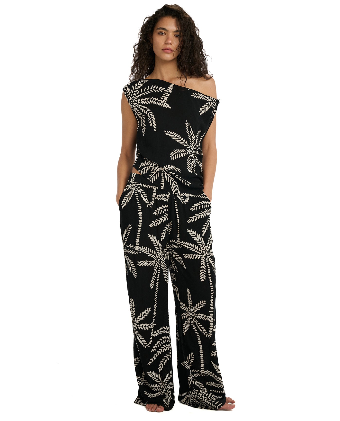 Resort Palm Beach Pants Cover-Up-Black-Cream
