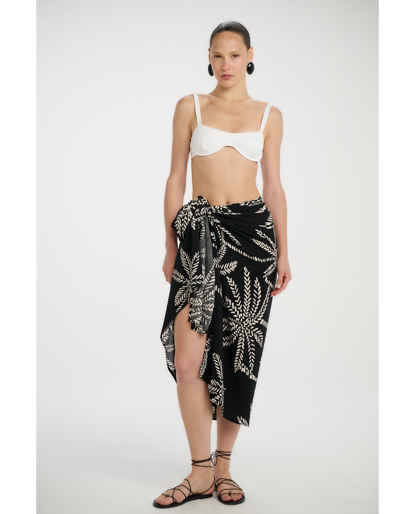 Resort Palm Pareo Cover-Up-Black-Cream