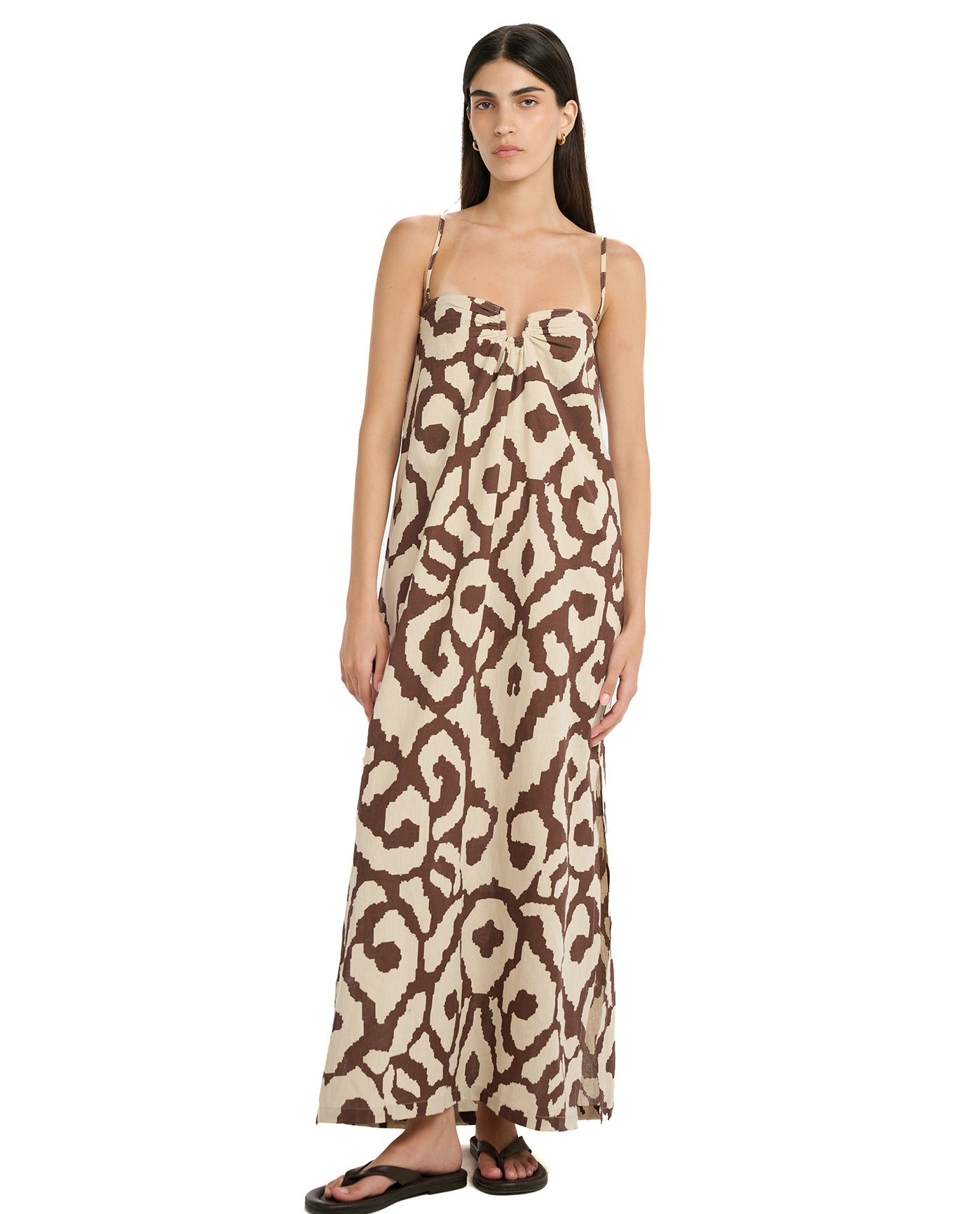 Resort Geo Drift U Wire Maxi Dress Cover-Up-Cream-Brown