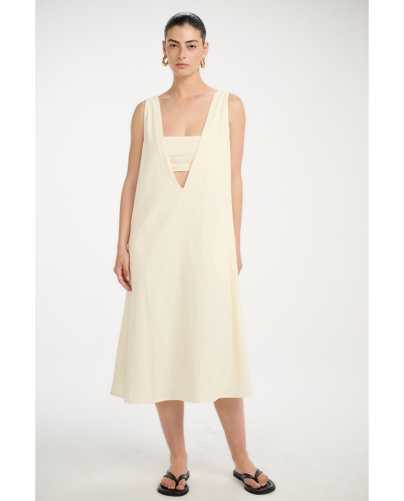 Resort Coastal V-Neck Maxi Dress Cover-Up-Natural
