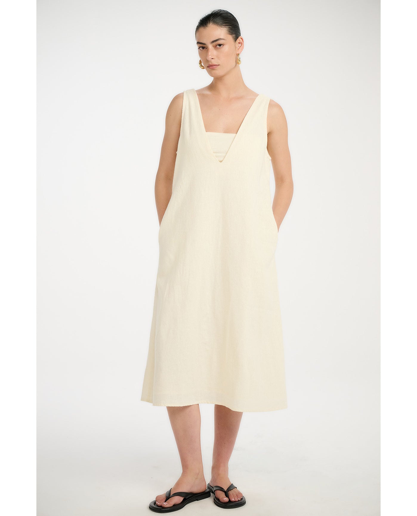 Resort Coastal V-Neck Maxi Dress Cover-Up-Natural
