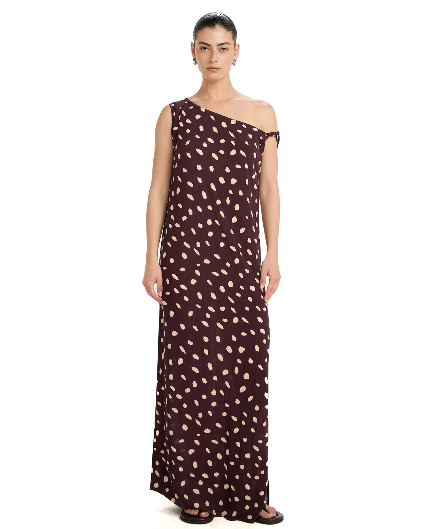 Resort Pebble One Shoulder Midi Dress Cover-Up -Brown