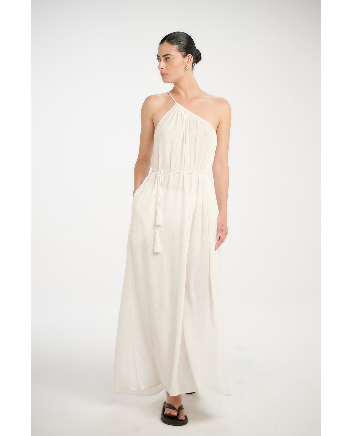 Gottex Beach LifeResort One Shoulder Maxi Dress Cover-Up-WhiteCover Ups