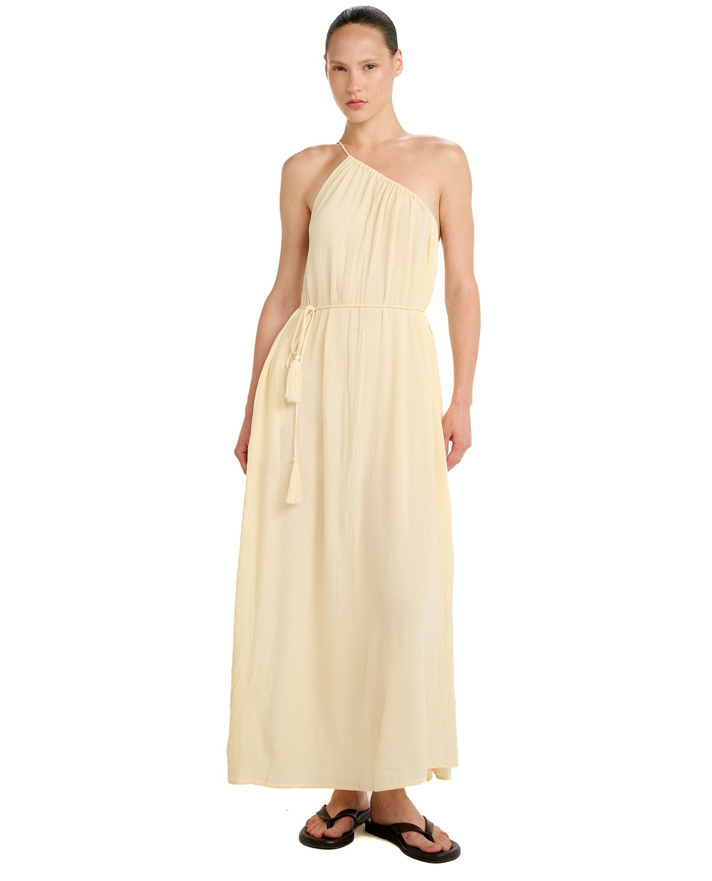 Resort One Shoulder Maxi Dress Cover-Up-Light Yellow