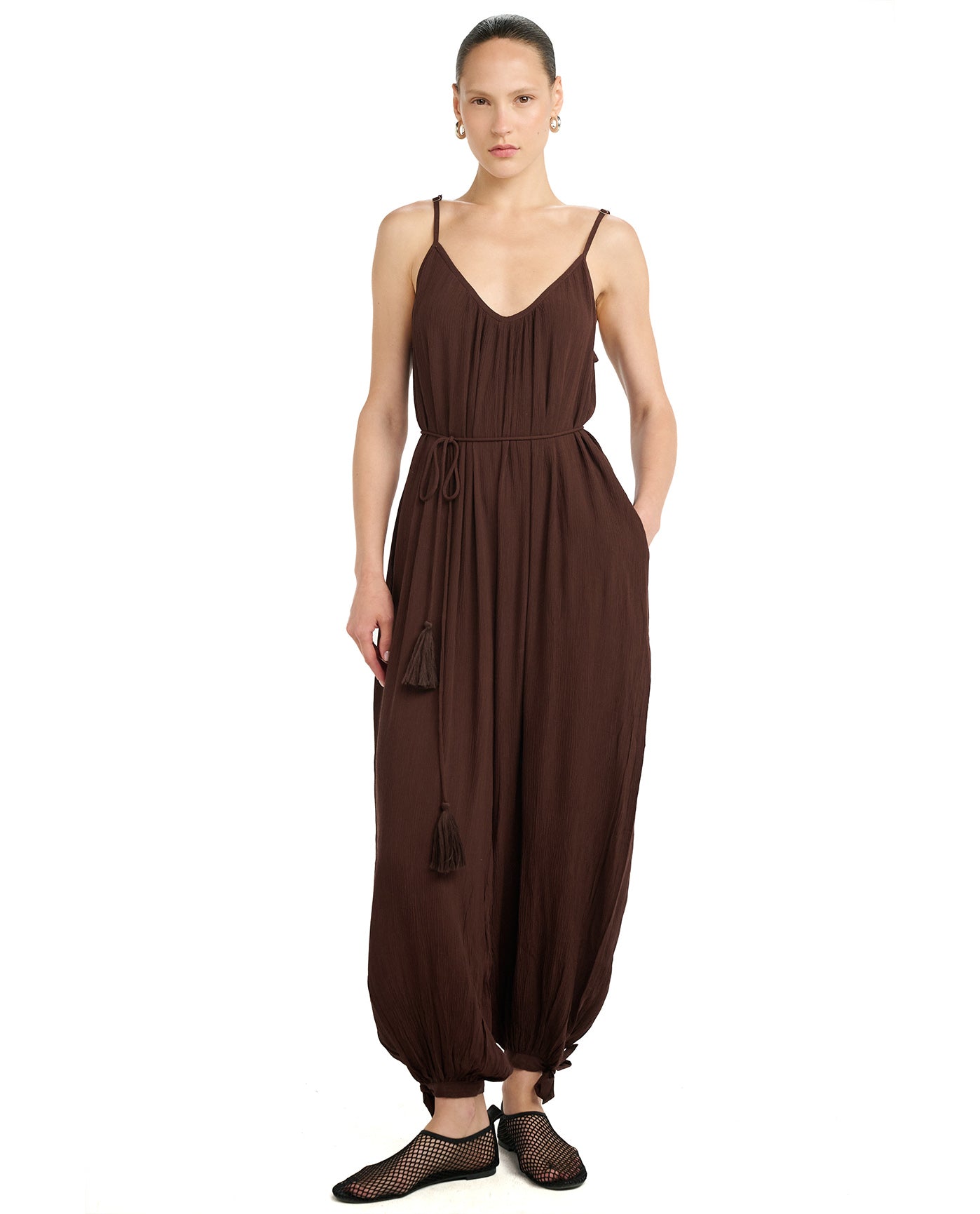 Resort Balloon Pant Jumpsuit Cover-Up-Brown