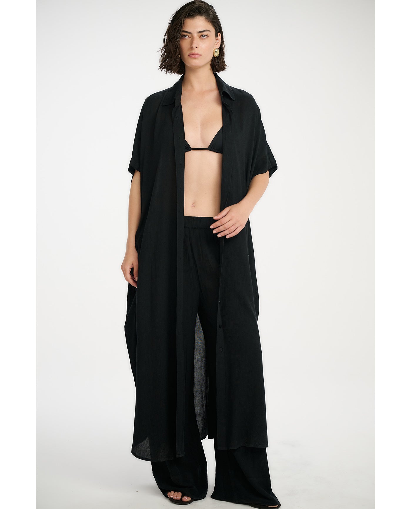 Resort Maxi Shirt Dress Cover-Up-Black