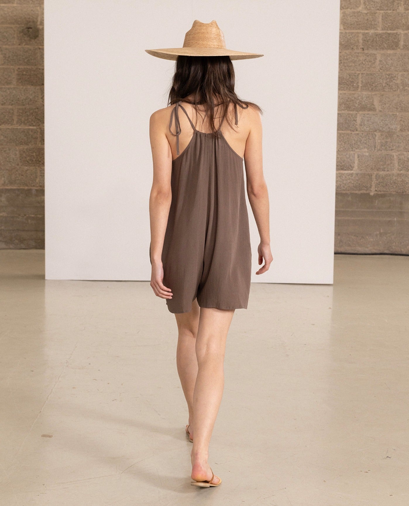 Back View Of Gottex Beach Life Short Cover Up Jumpsuit | Khaki