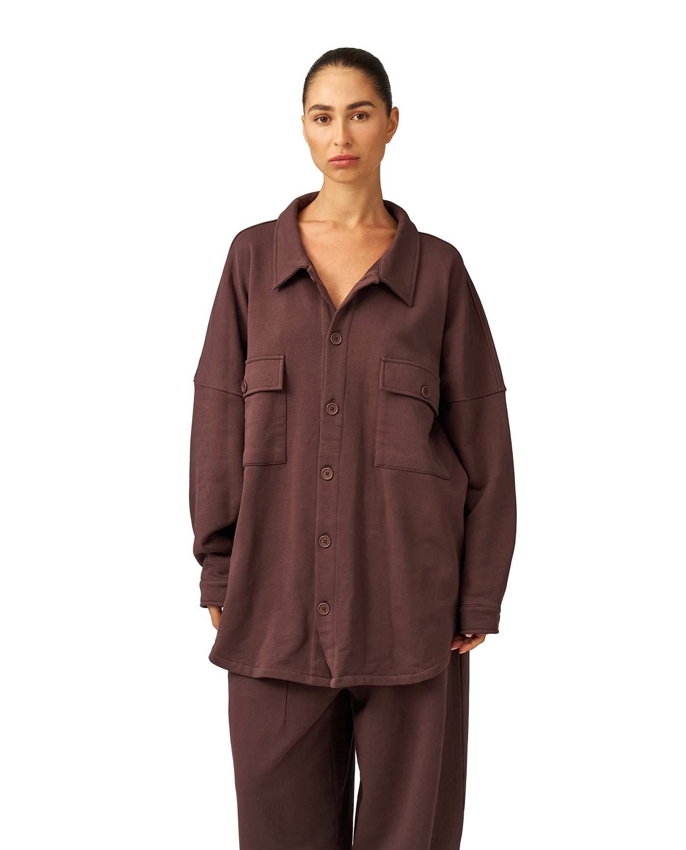 Cozy Coast Airport Button Up Shacket-Brown