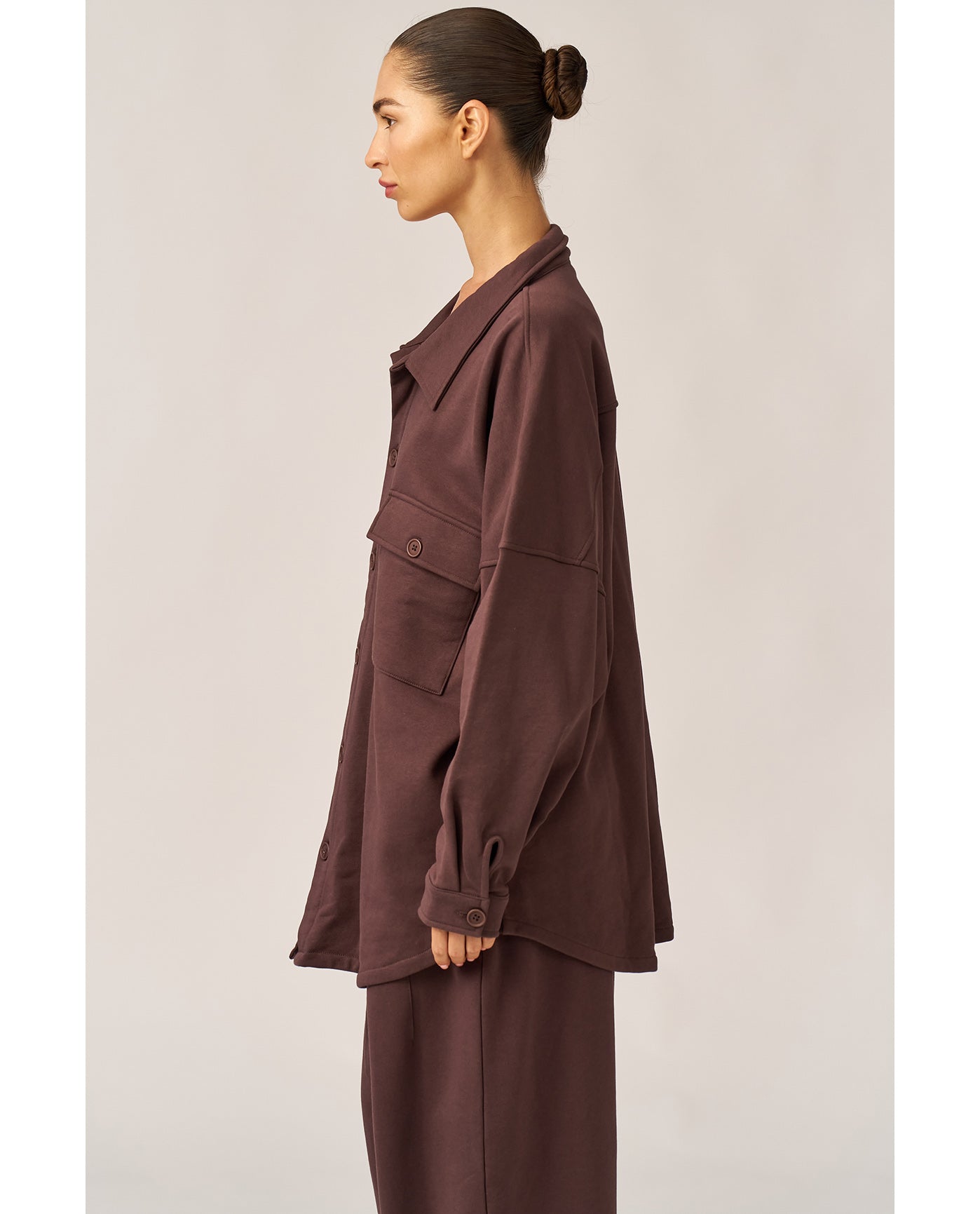 Cozy Coast Airport Button Up Shacket-Brown