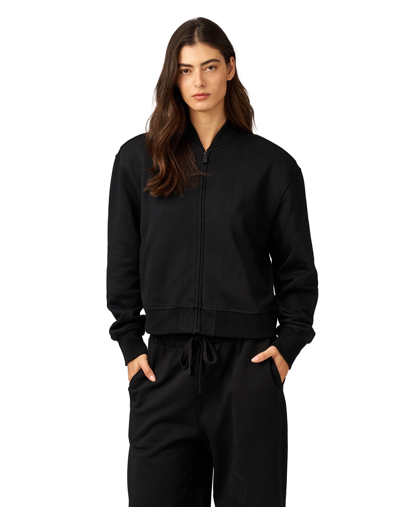 Cozy Coast Airport Bomber Sweatshirt-Black