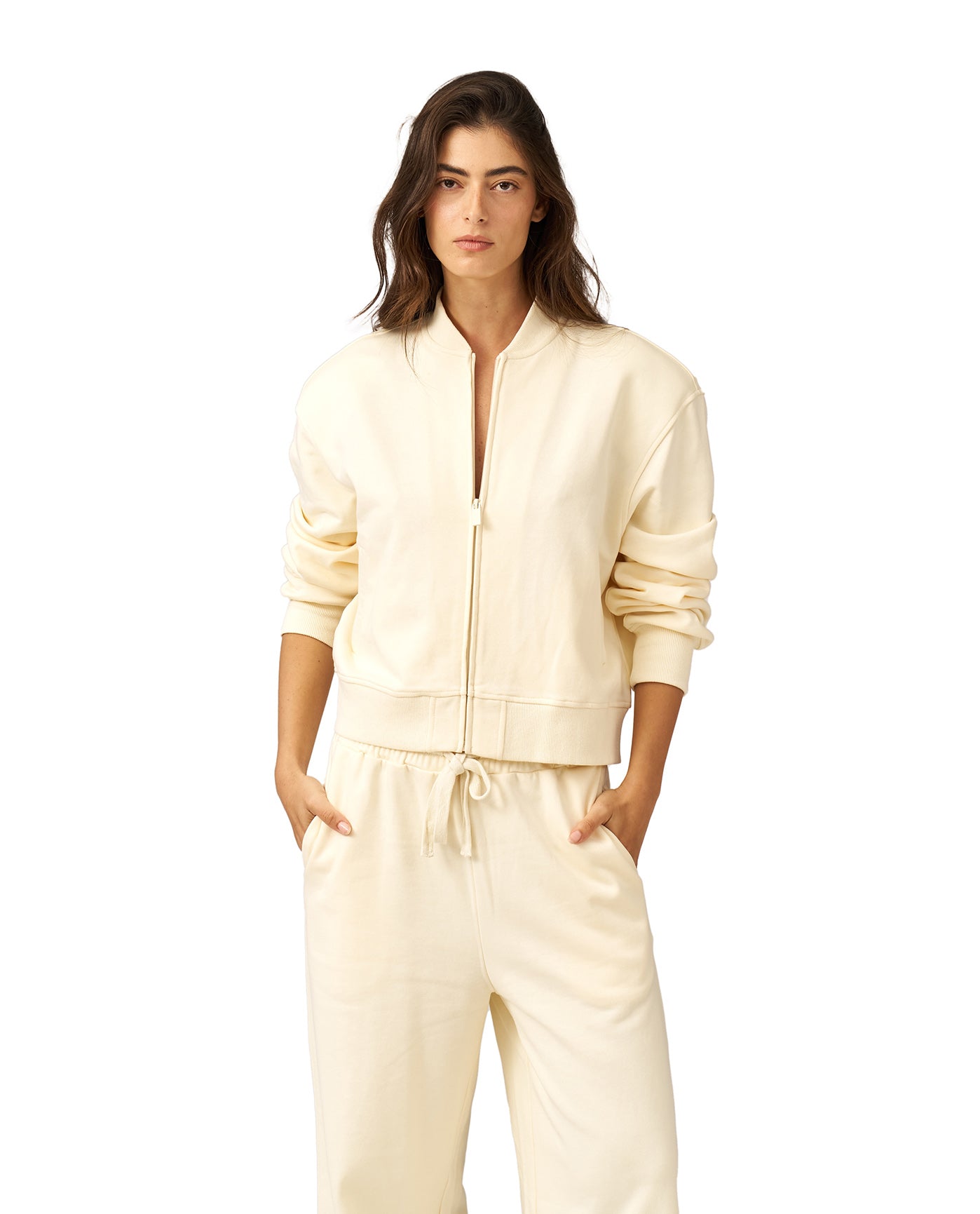 Cozy Coast Airport Bomber Sweatshirt-Cream