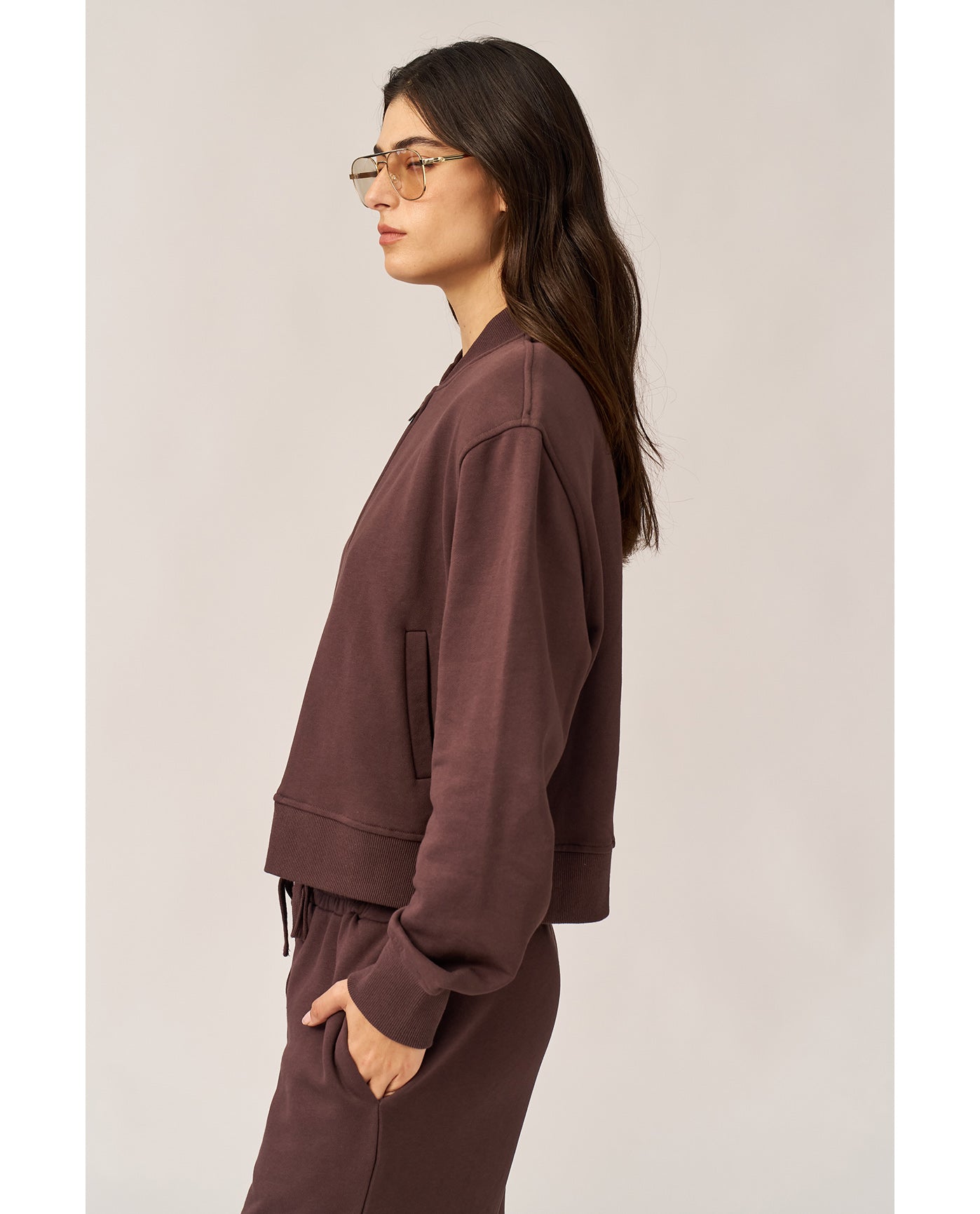 Cozy Coast Airport Bomber Sweatshirt-Brown