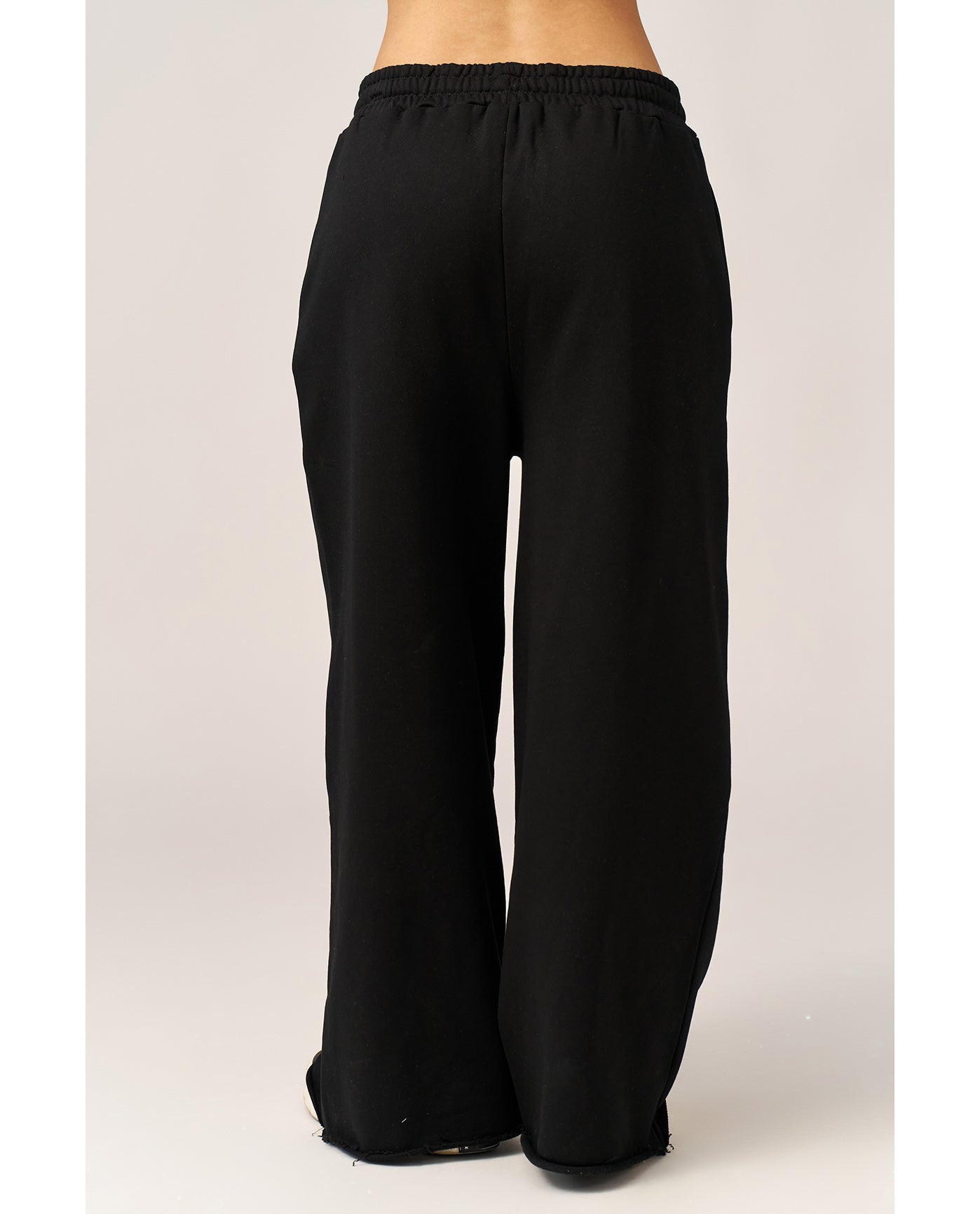Cozy Coast Airport Wide Leg Sweatpants-Black