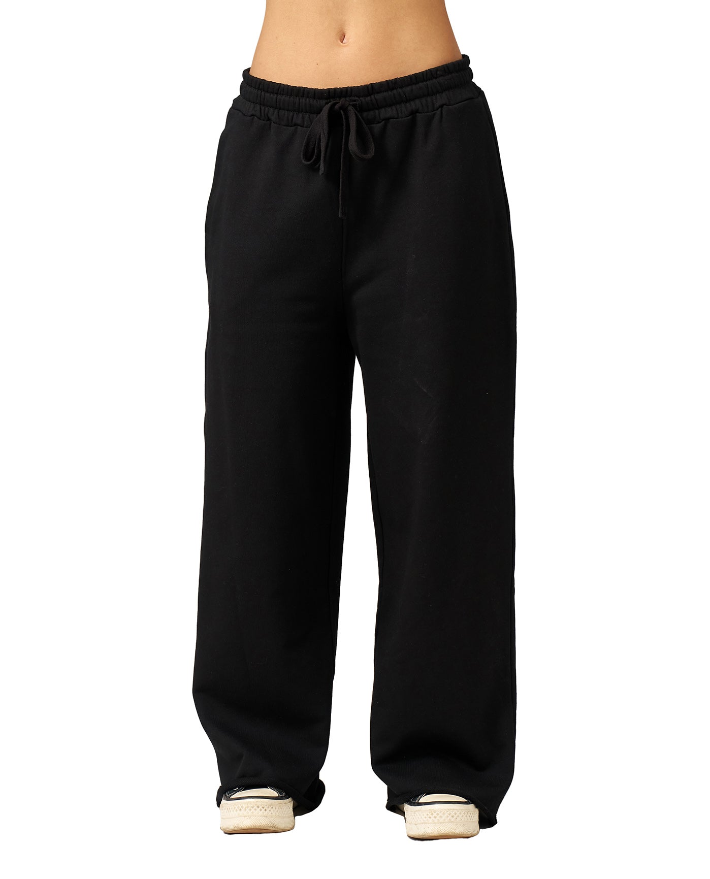 Cozy Coast Airport Wide Leg Sweatpants-Black