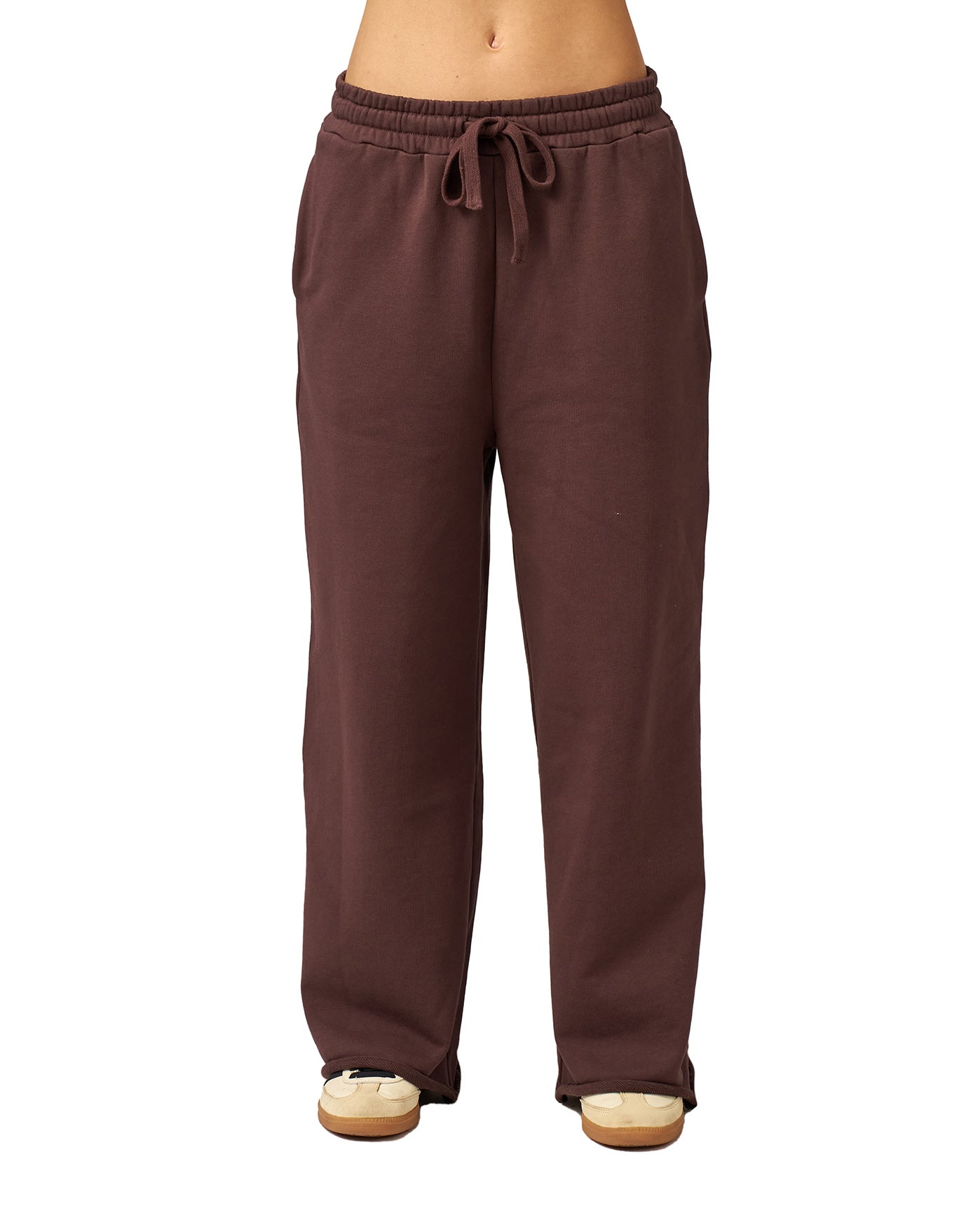 Cozy Coast Airport Wide Leg Sweatpants-Brown