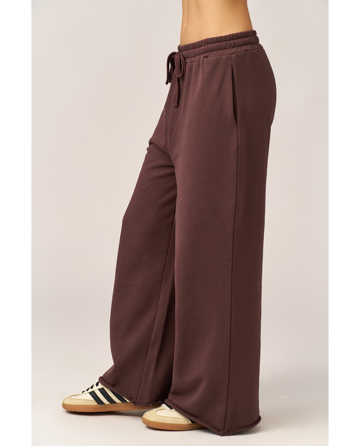 Cozy Coast Airport Wide Leg Sweatpants-Brown