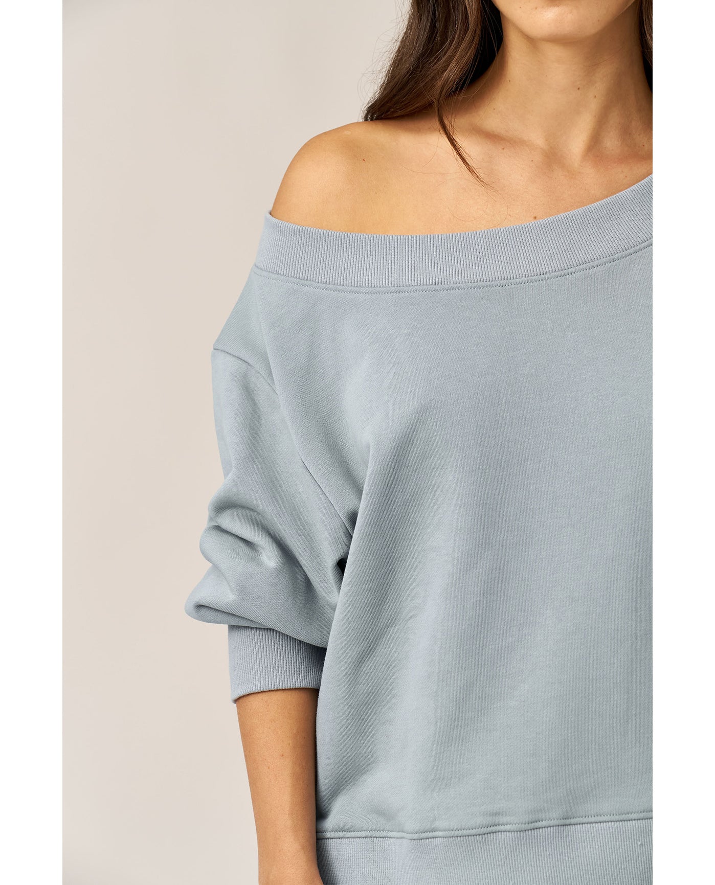 Cozy Coast Airport Off the Shoulder Sweatshirt -Light blue