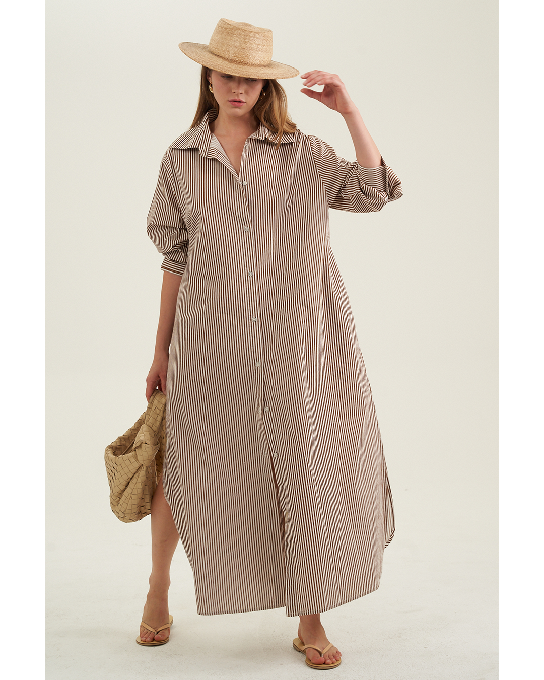 Front View Of Cotton Shirt Dress | Brown