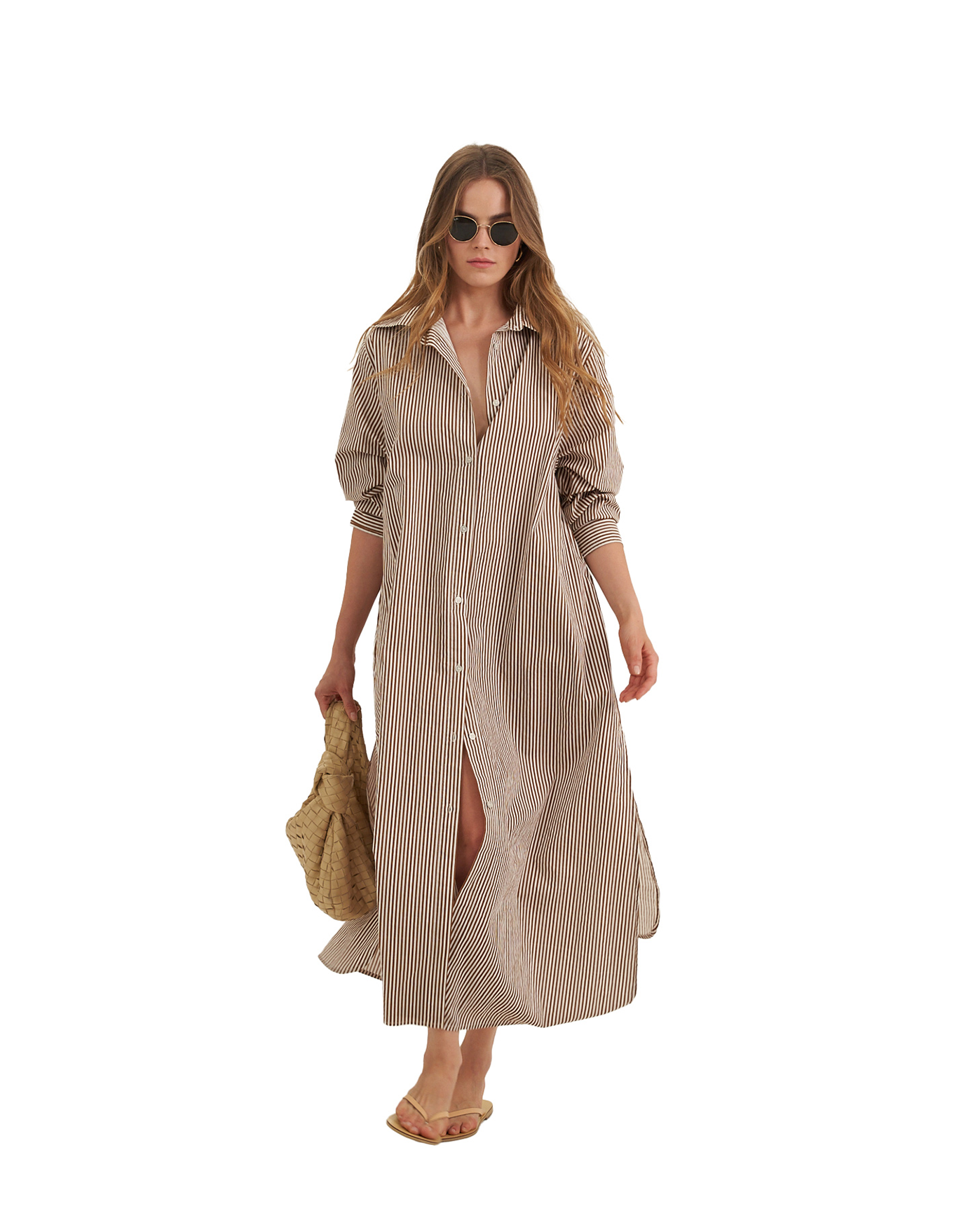 Front View Of Cotton Shirt Dress | Brown