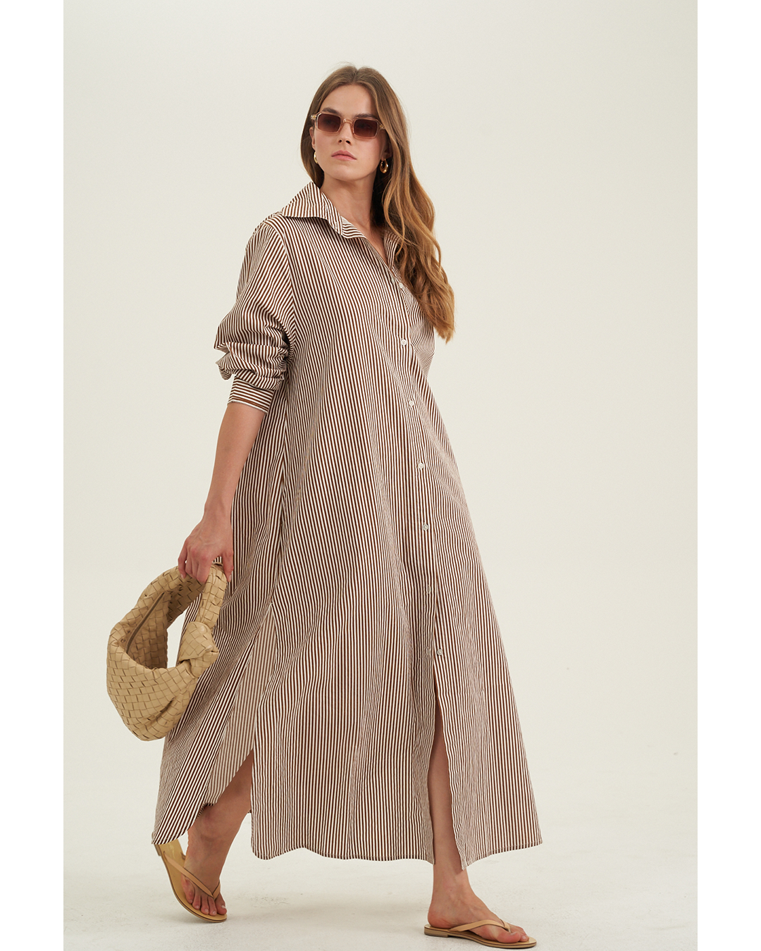 Side View Of Cotton Shirt Dress | Brown