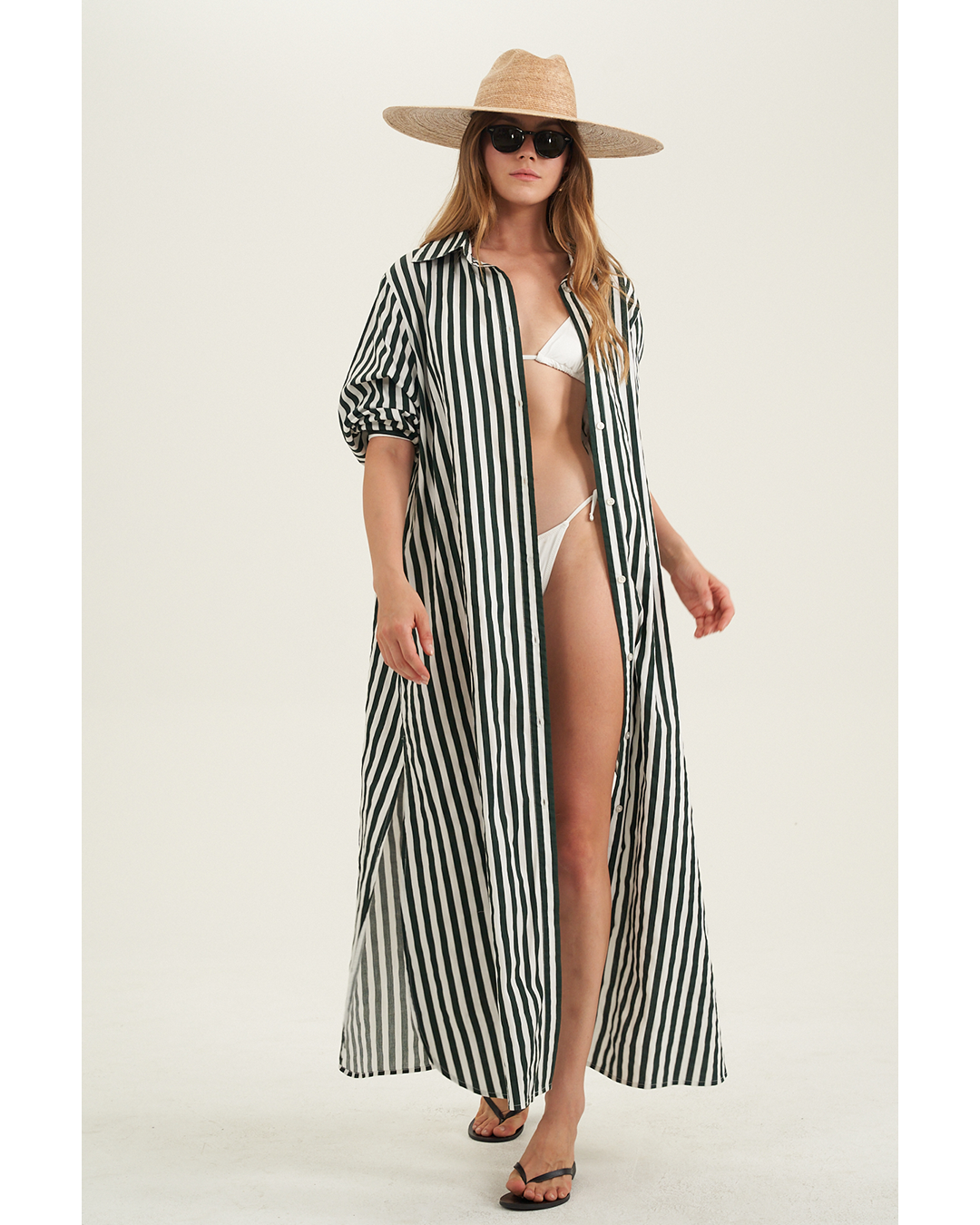 Cotton Shirt Dress-Dark green