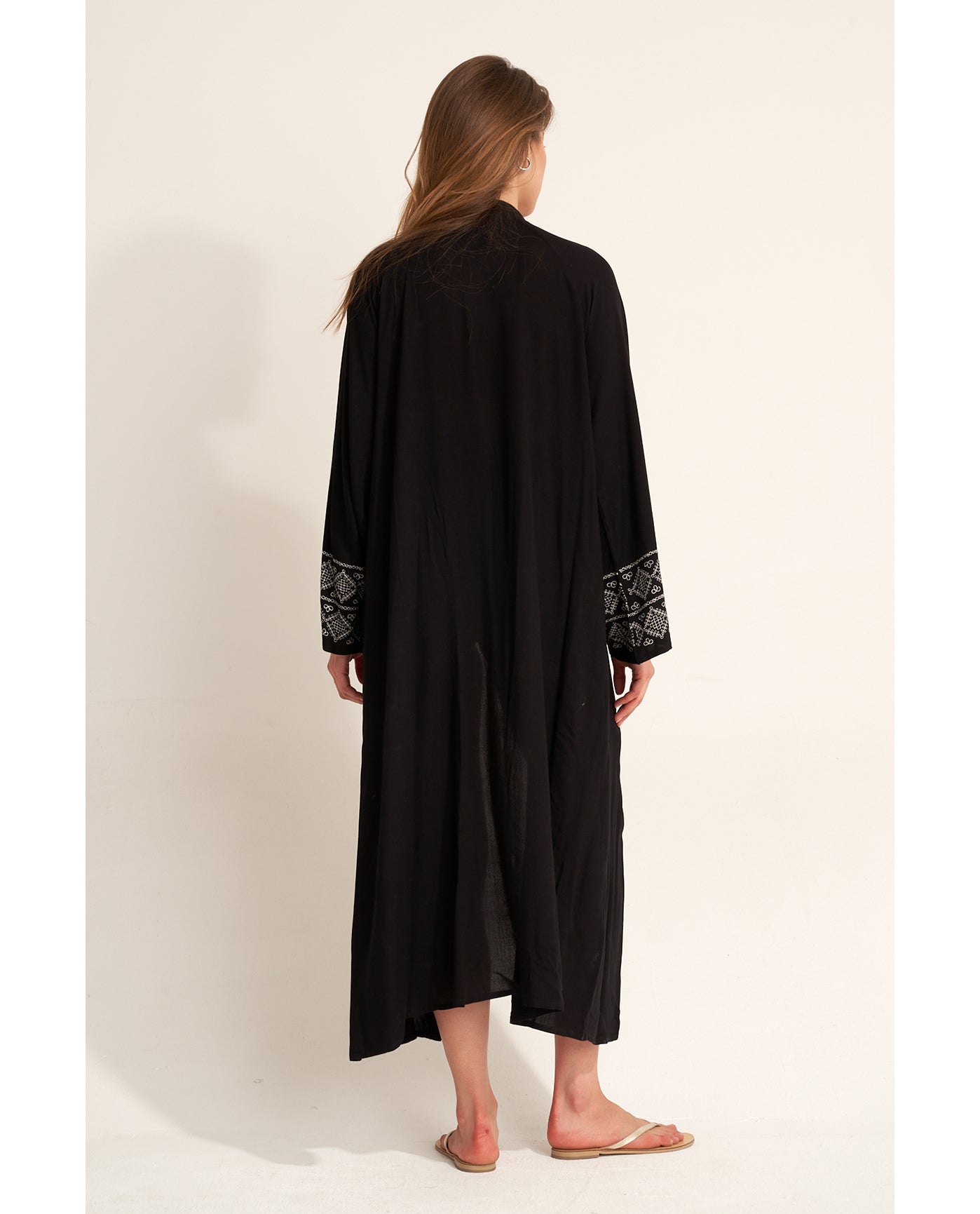 Embroidered Robe Cover-Up - Black