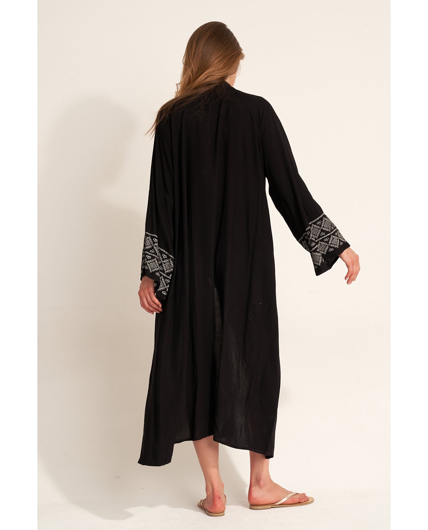 Embroidered Robe Cover-Up - Black
