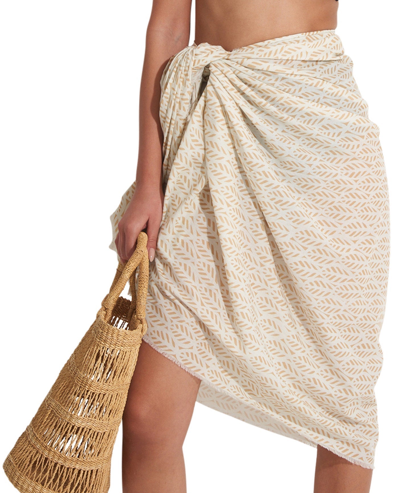 Front View Of Gottex Beach Life FALL4U Cover Up Sarong Wrap Skirt | Beige