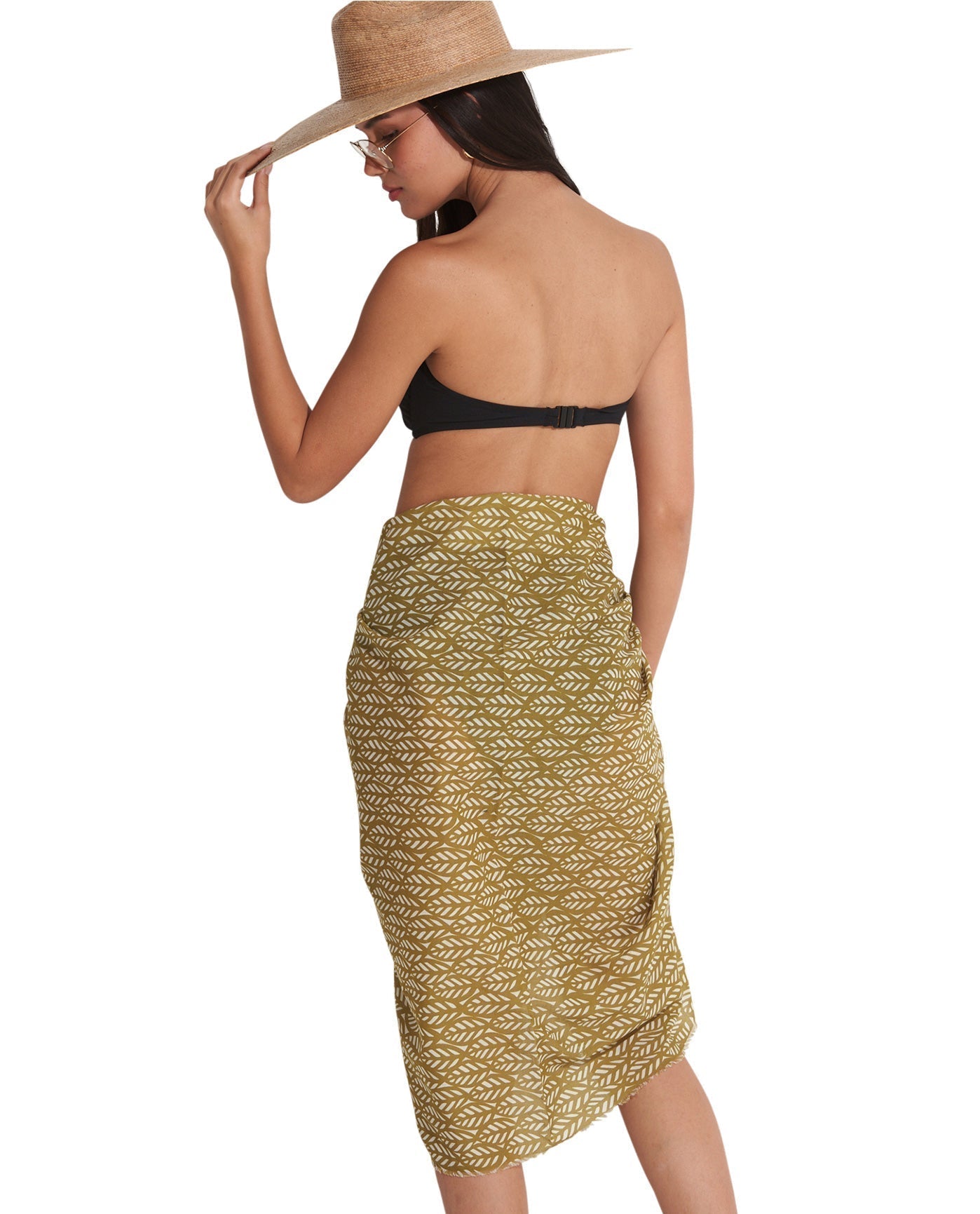 Back View Of Gottex Beach Life FALL4U Cover Up Sarong Wrap Skirt | Green