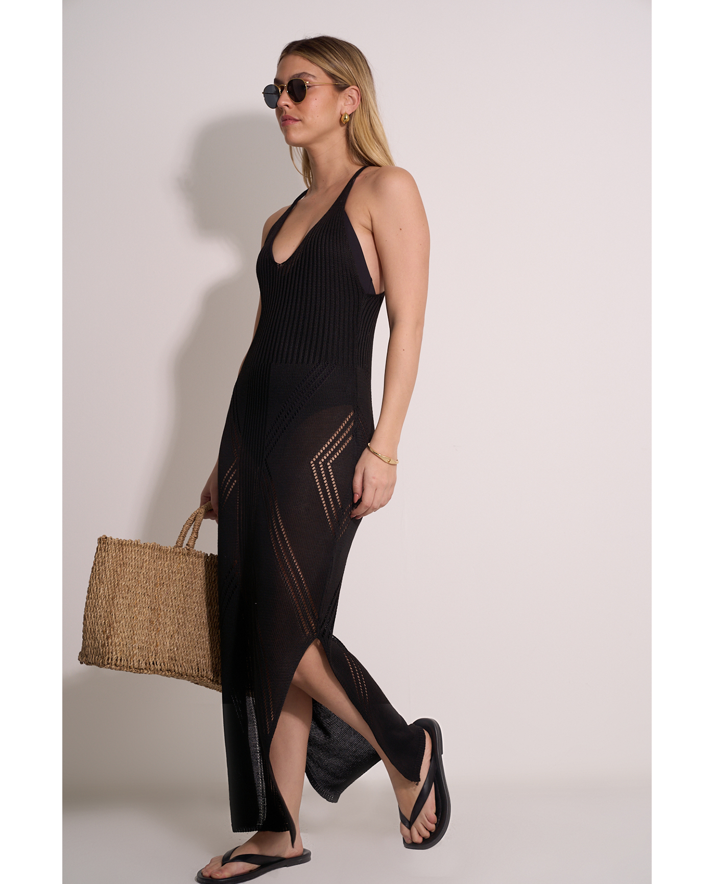 Geometric Crochet Maxi Dress Cover-Up - Black
