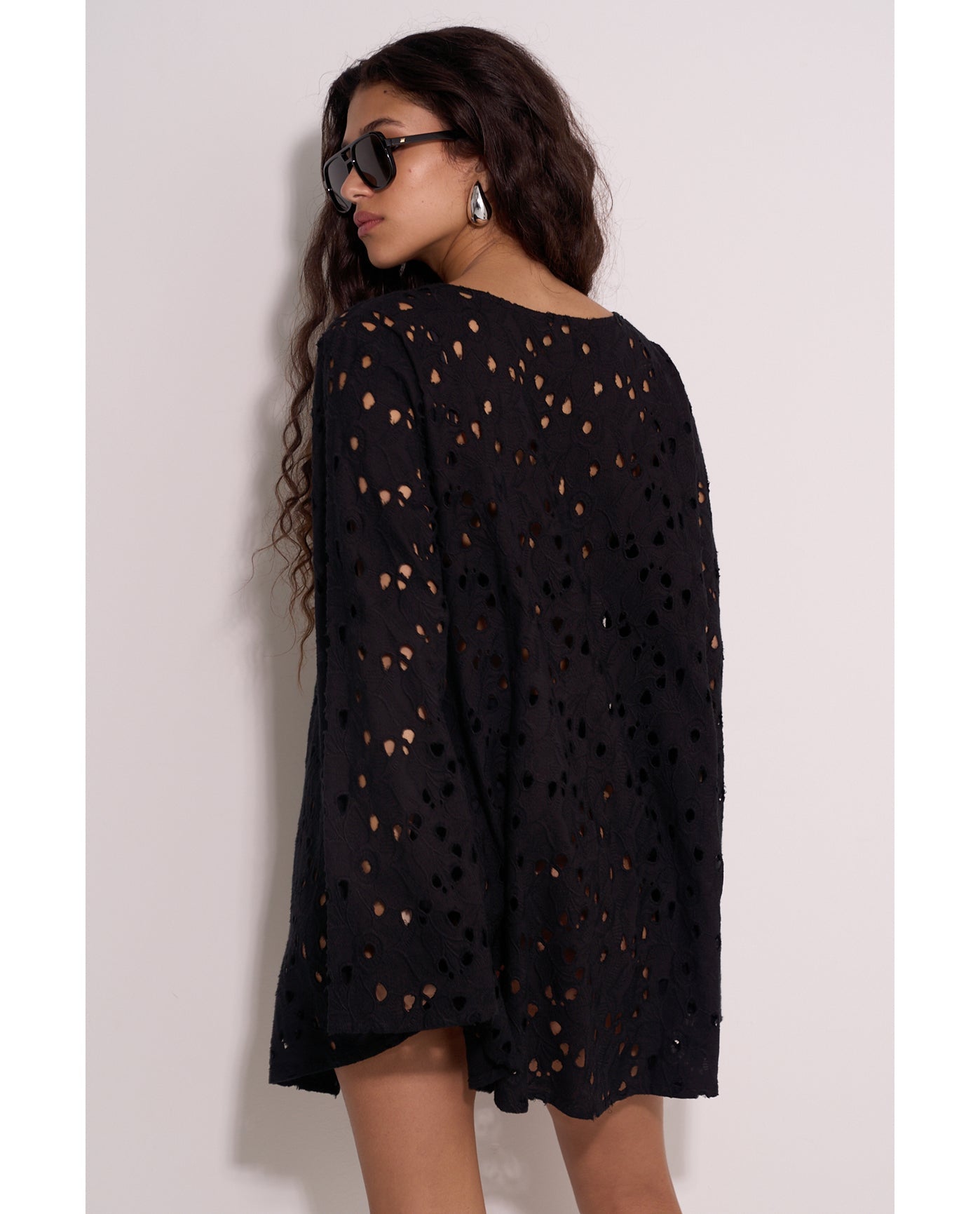 Coastal Lace Mini Dress Cover-Up | Black