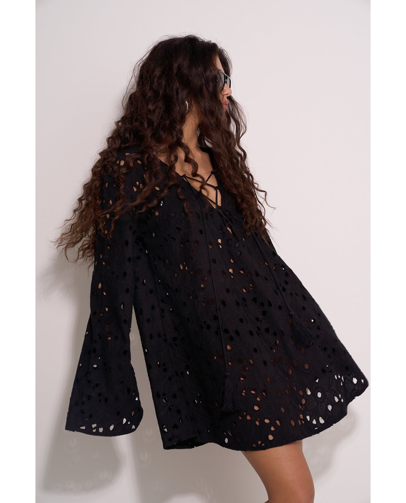 Coastal Lace Mini Dress Cover-Up | Black