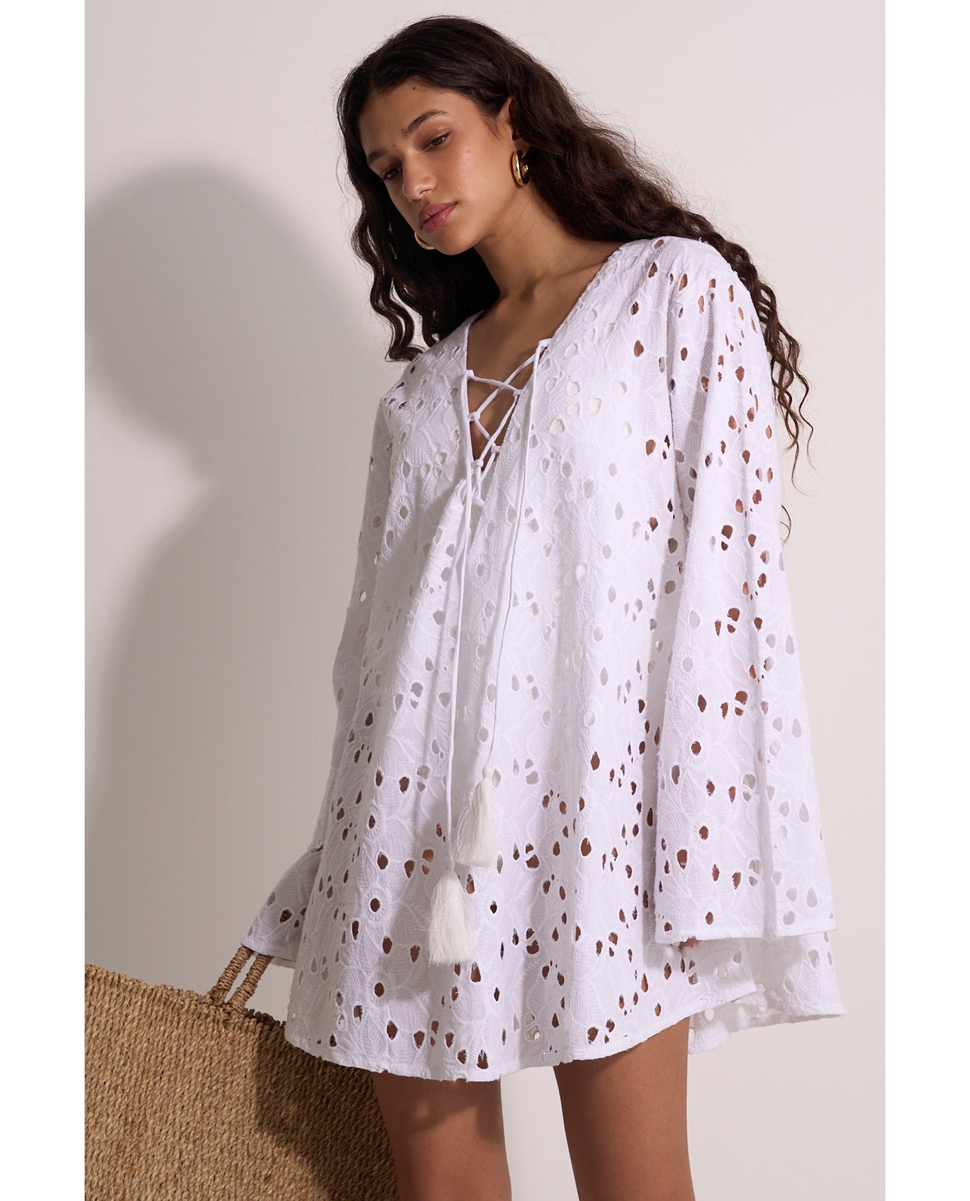 Coastal Lace Mini Dress Cover-Up | White